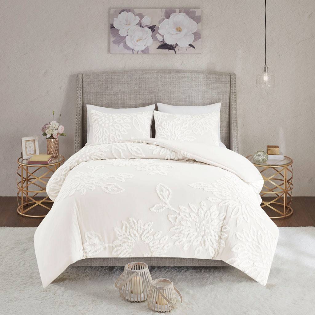 Veronica 3 Piece Cotton Chenille Floral Comforter Set Comforter Sets By JLA HOME/Olliix (E & E Co., Ltd)