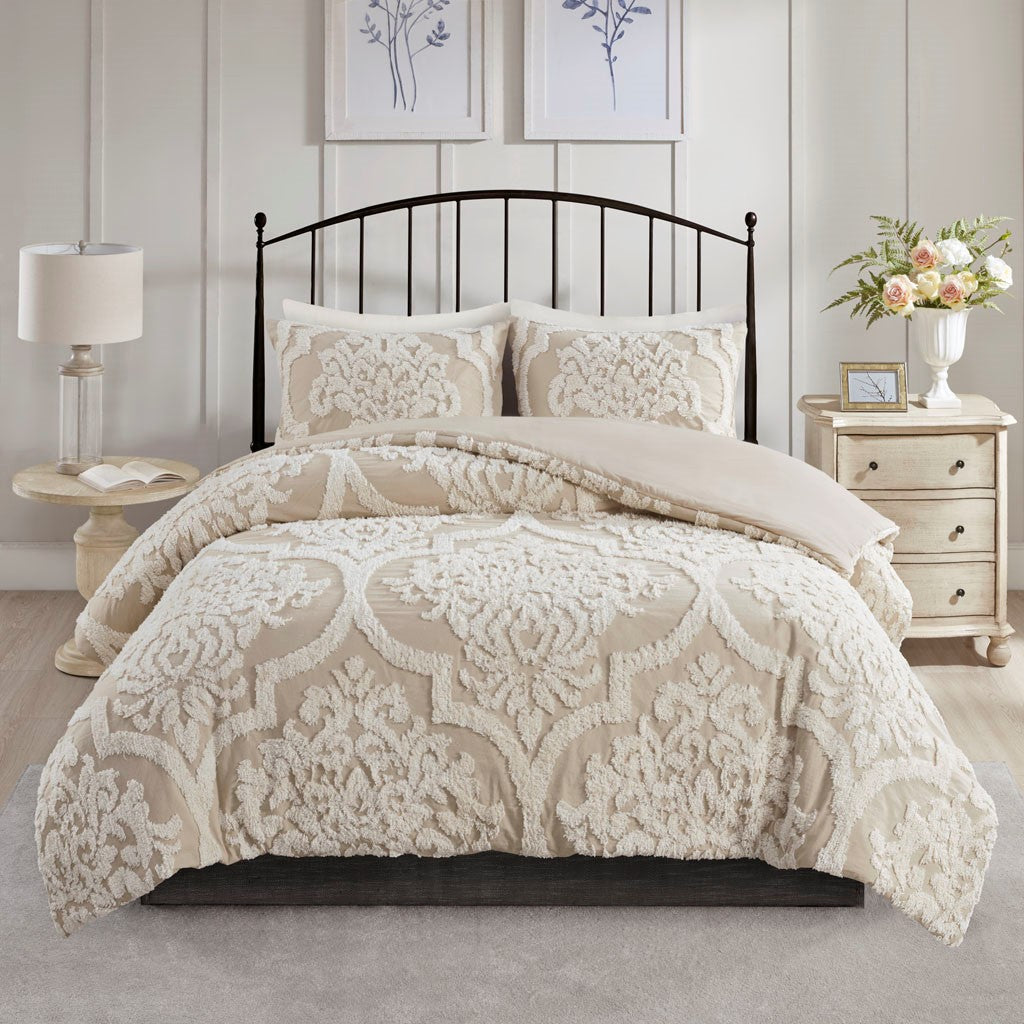 Viola 3 piece Cotton Chenille Damask Comforter Set Comforter Sets By JLA HOME/Olliix (E & E Co., Ltd)