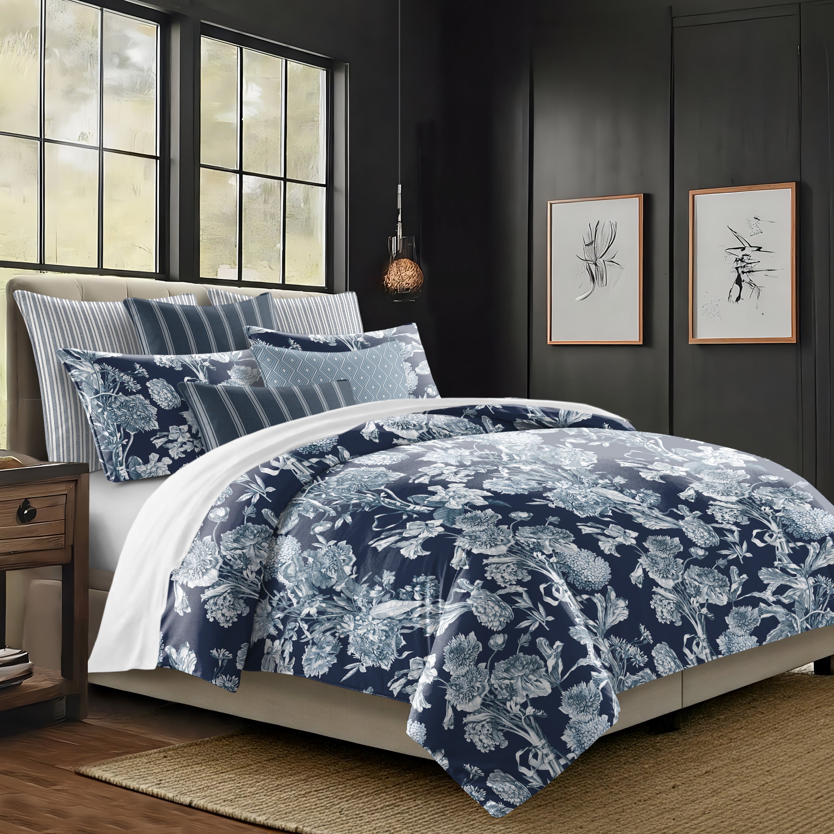 Alexandria Indigo 8 Piece Duvet Cover Set Duvet Covers By Colcha Linens