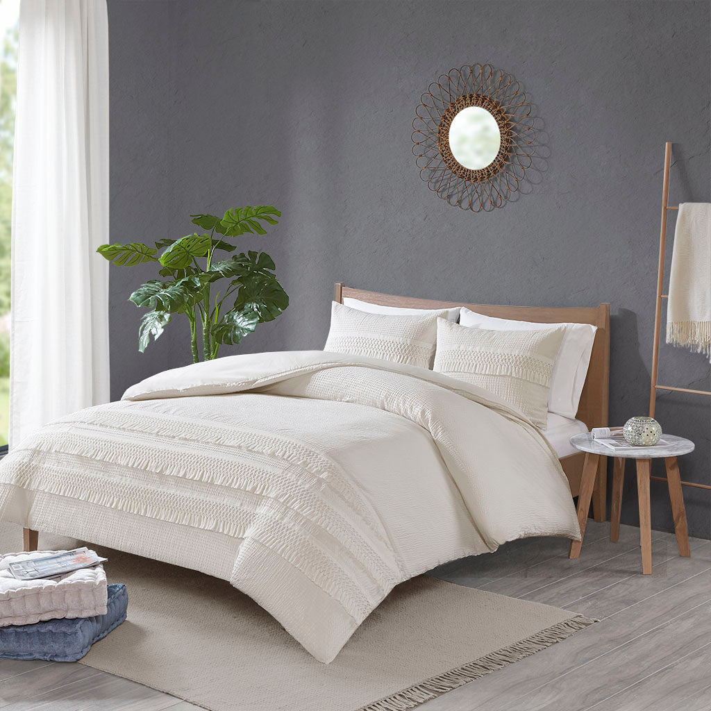 Amaya Ivory 3 Piece Duvet Cover Set Duvet Covers By JLA HOME/Olliix (E & E Co., Ltd)