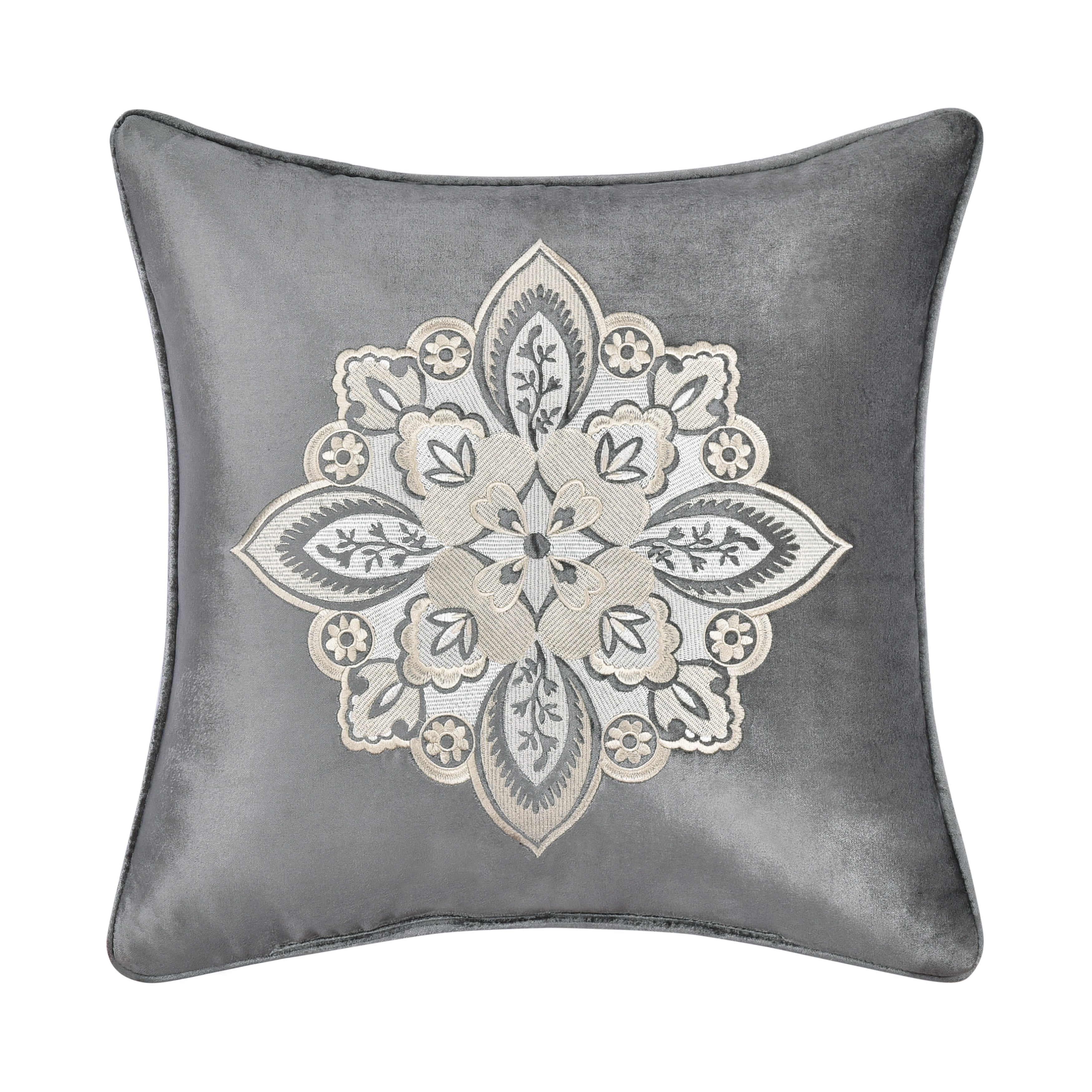 Annabelle Silver Square Embellished Decorative Throw Pillow 18" x 18" Throw Pillows By J. Queen New York