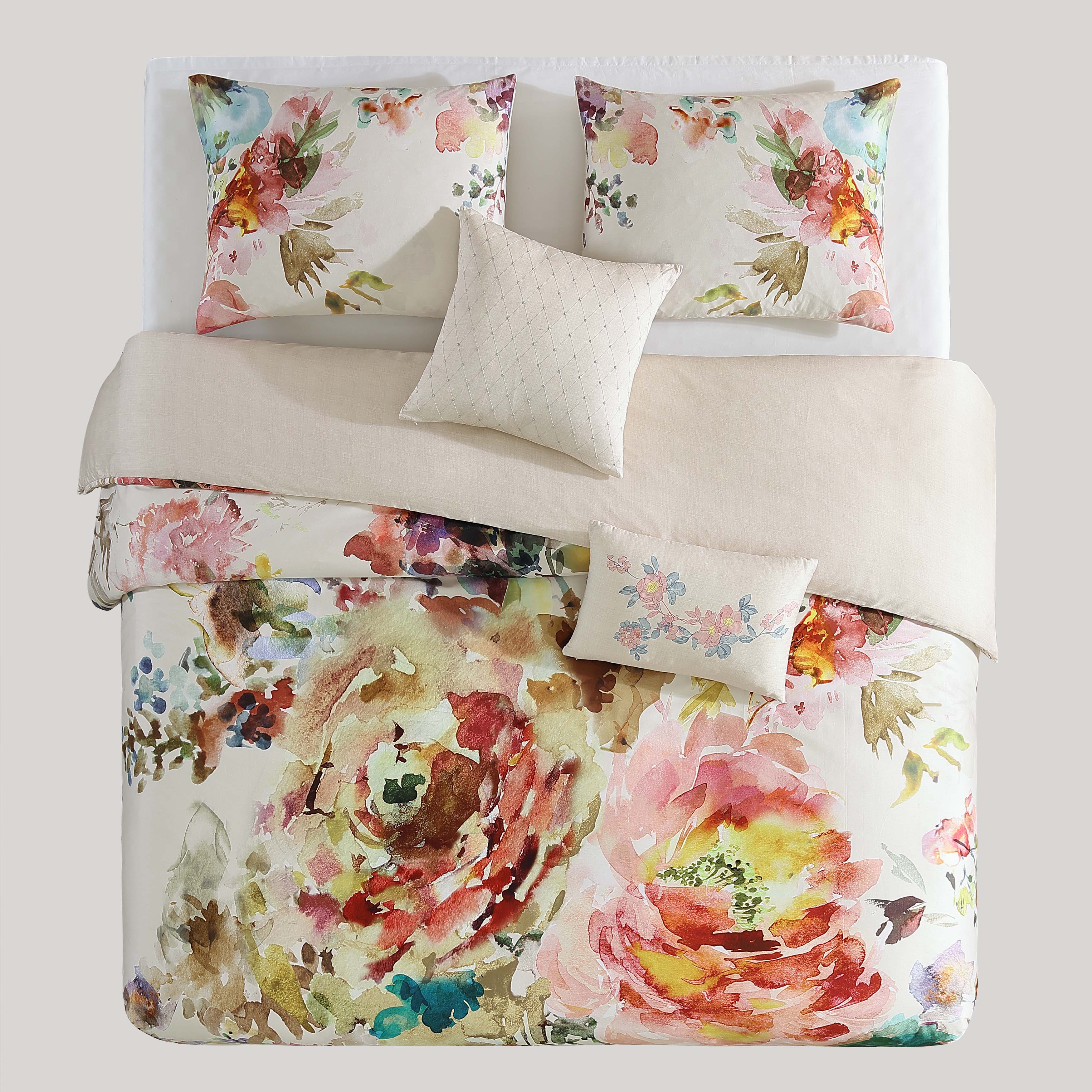 Bebejan Antique Flowers Ivory 3 Piece Reversible Comforter Set in Queen- Final Sale Comforter Sets By US Office - Latest-bedding