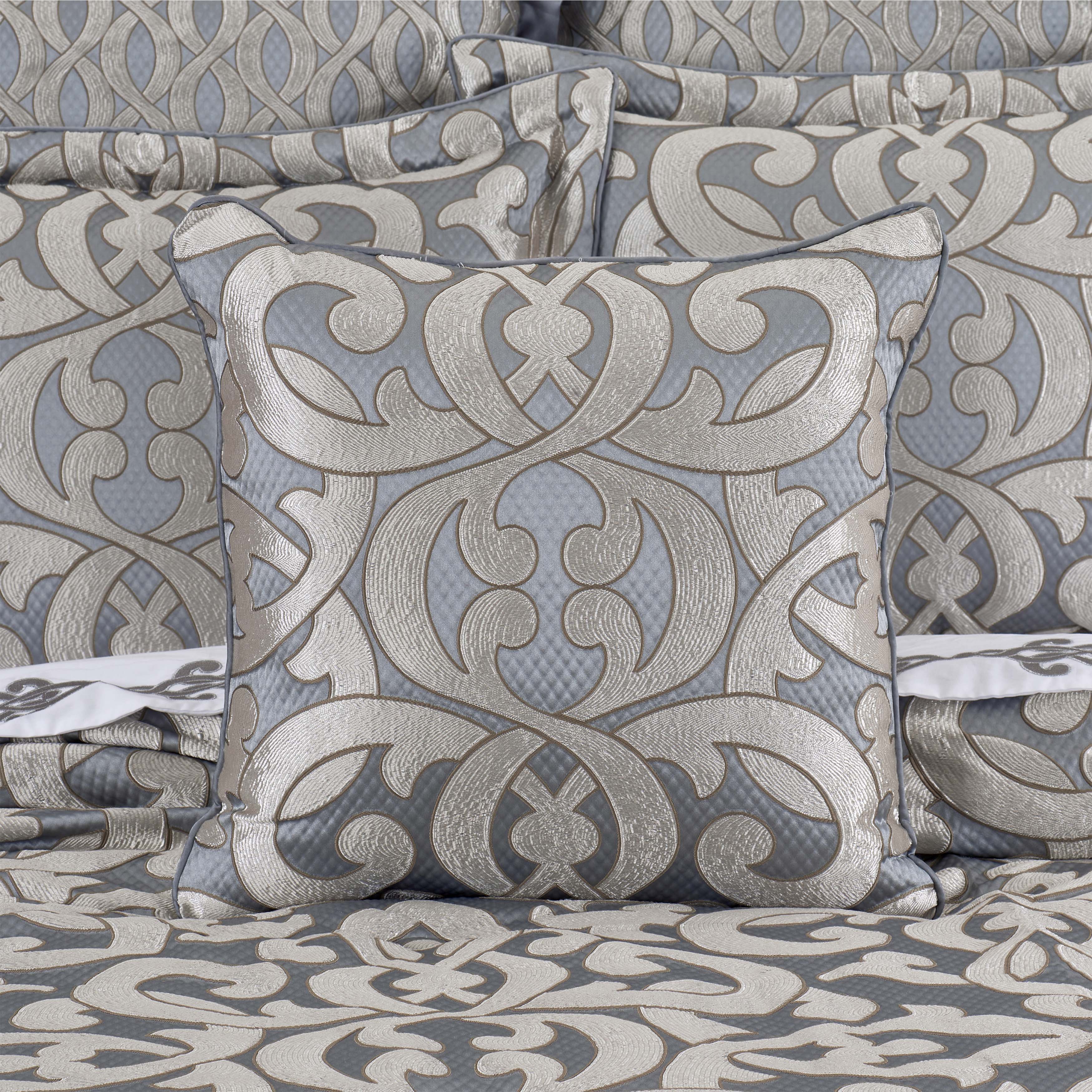 Barocco Sterling Square Decorative Throw Pillow 20" x 20" Throw Pillows By J. Queen New York