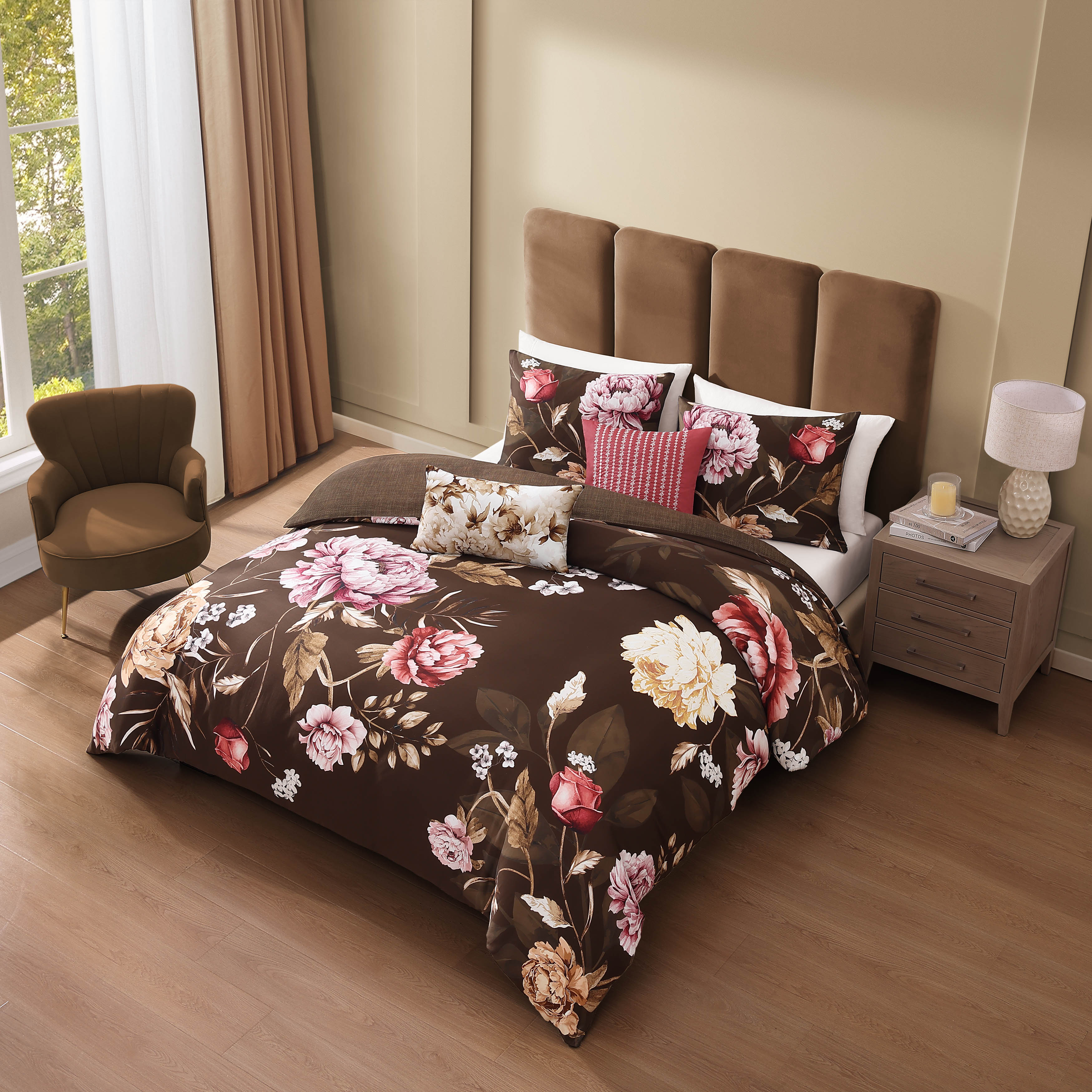 Bebejan Floral Garden on Mocha 5 Piece Reversible Comforter Set Comforter Sets By Bebejan®