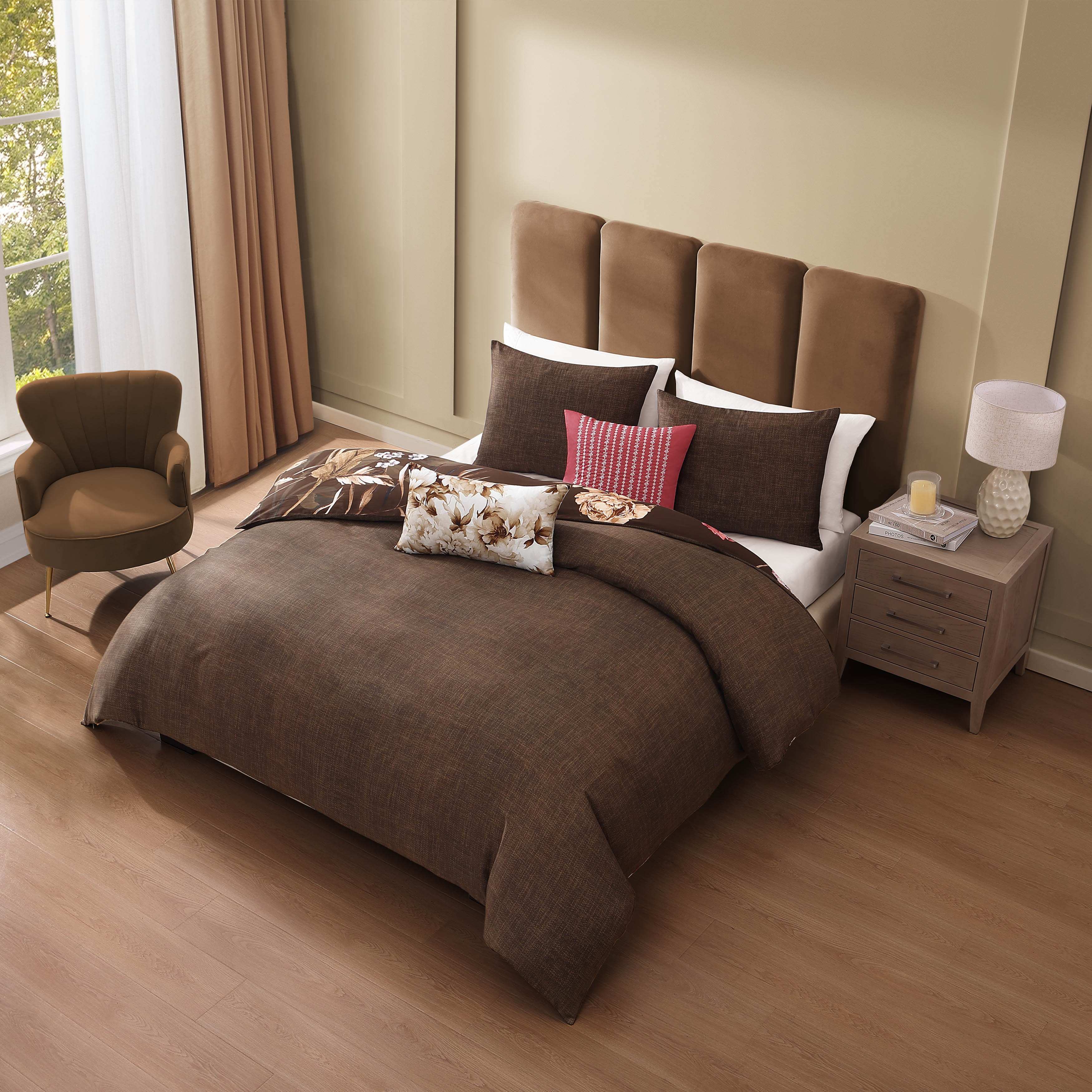 Bebejan Floral Garden on Mocha 5 Piece Reversible Comforter Set Comforter Sets By Bebejan®