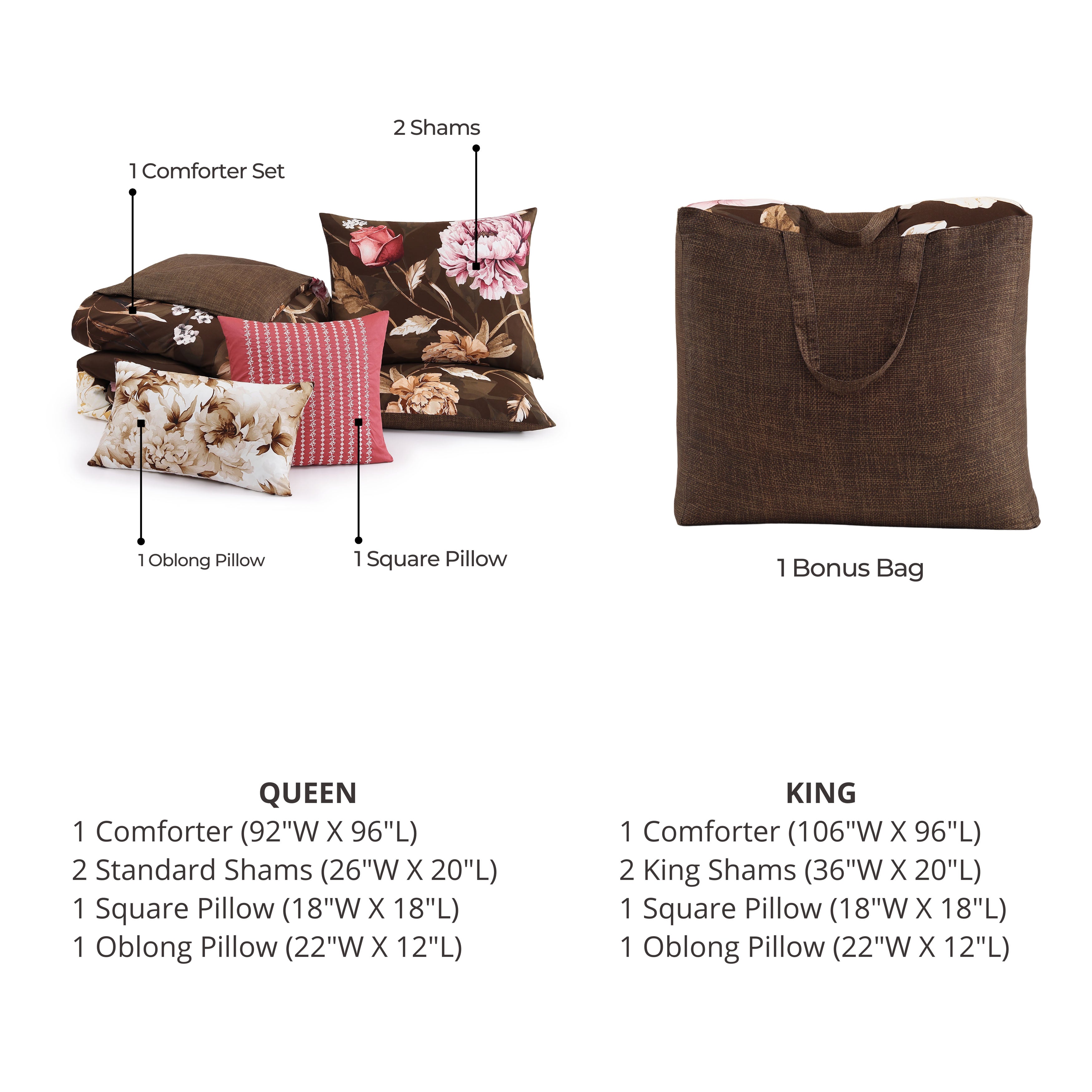 Bebejan Floral Garden on Mocha 5 Piece Reversible Comforter Set Comforter Sets By Bebejan®