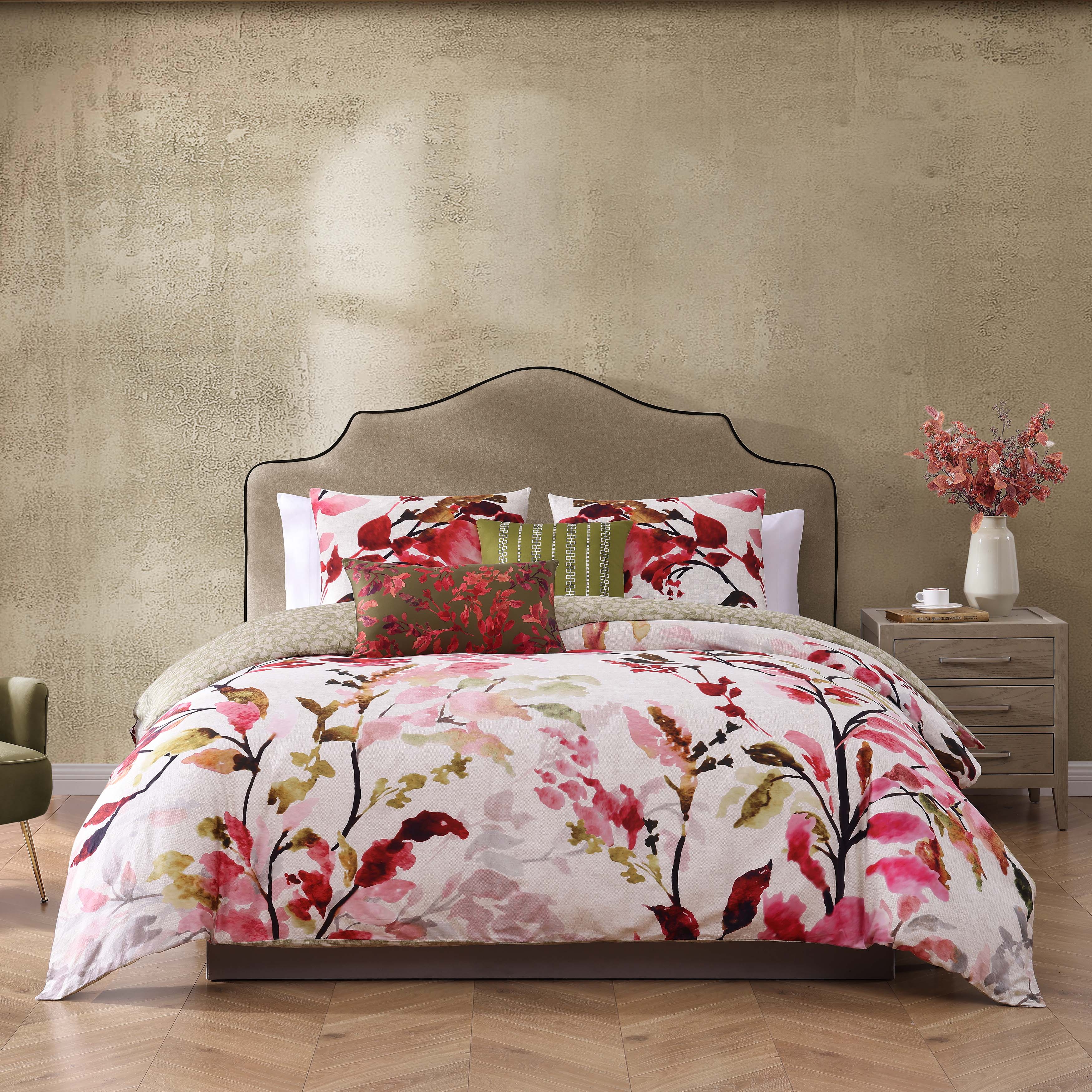 Bebejan Leaves on Linen 3 Piece Reversible Comforter Set in King-Final Sale Comforter Sets By US Office - Latest-bedding