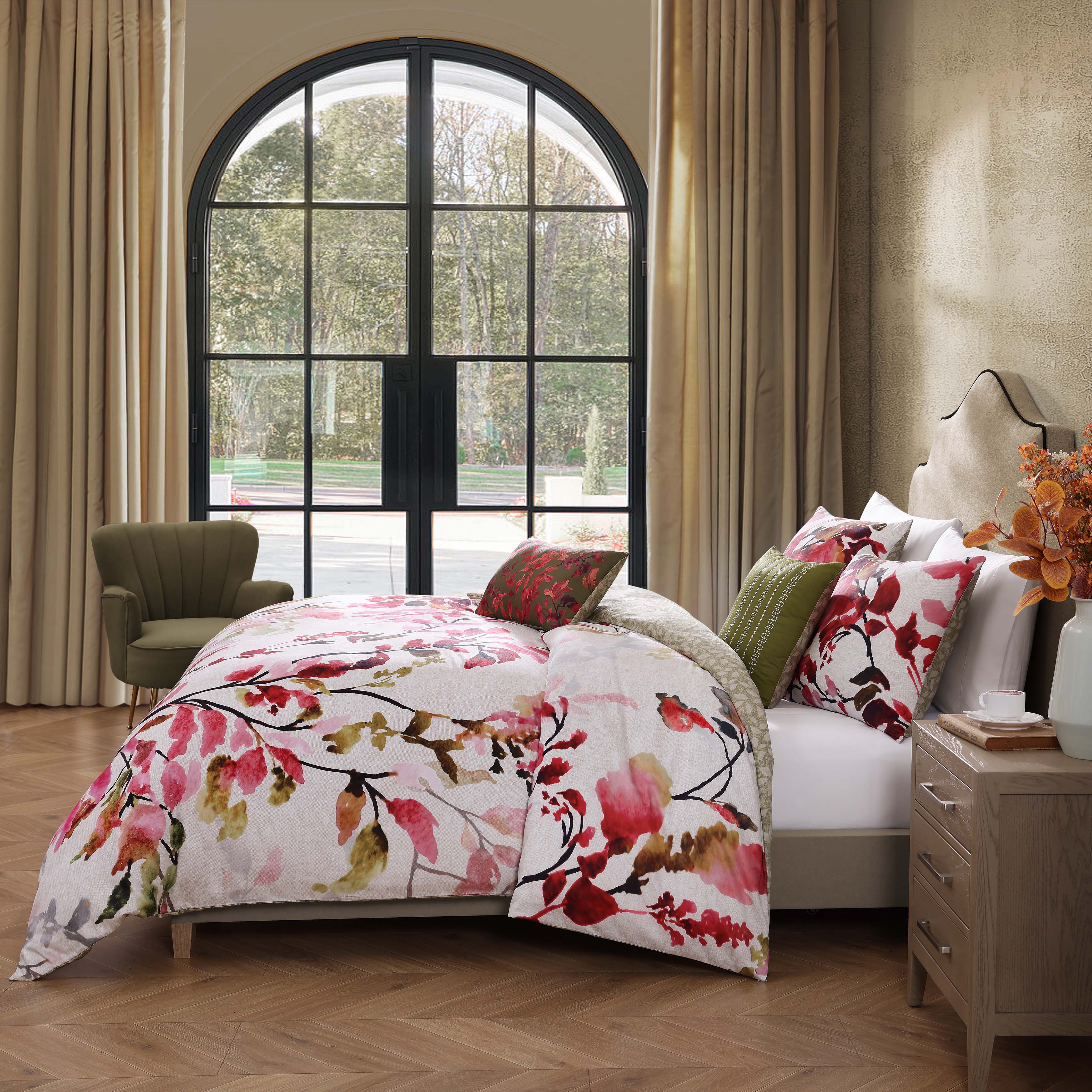 Bebejan Leaves on Linen 3 Piece Reversible Comforter Set in King-Final Sale Comforter Sets By US Office - Latest-bedding