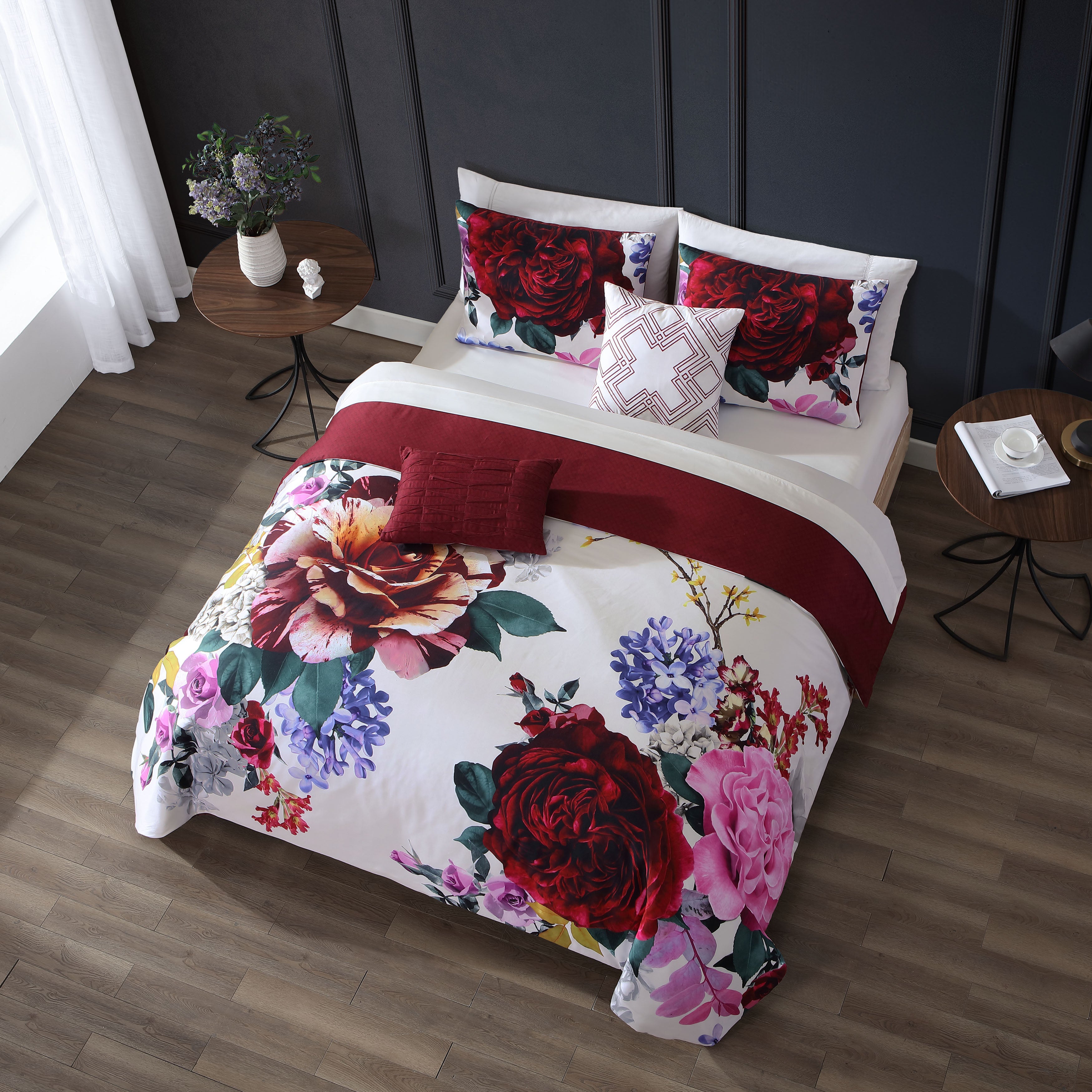 Bebejan Magenta Floral 5 Piece Reversible Comforter Set Comforter Sets By Bebejan®