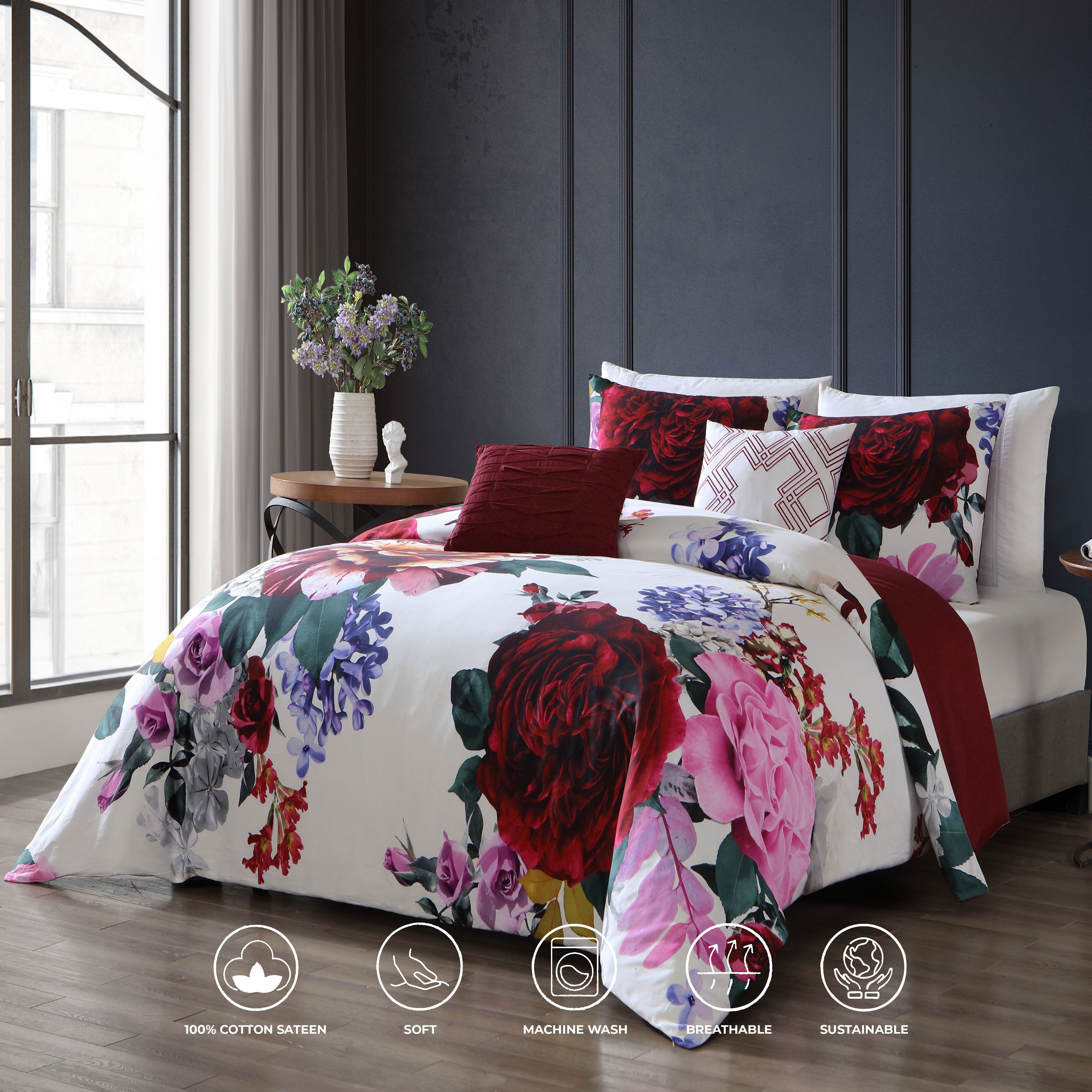 Bebejan Magenta Floral 5 Piece Reversible Comforter Set Comforter Sets By Bebejan®
