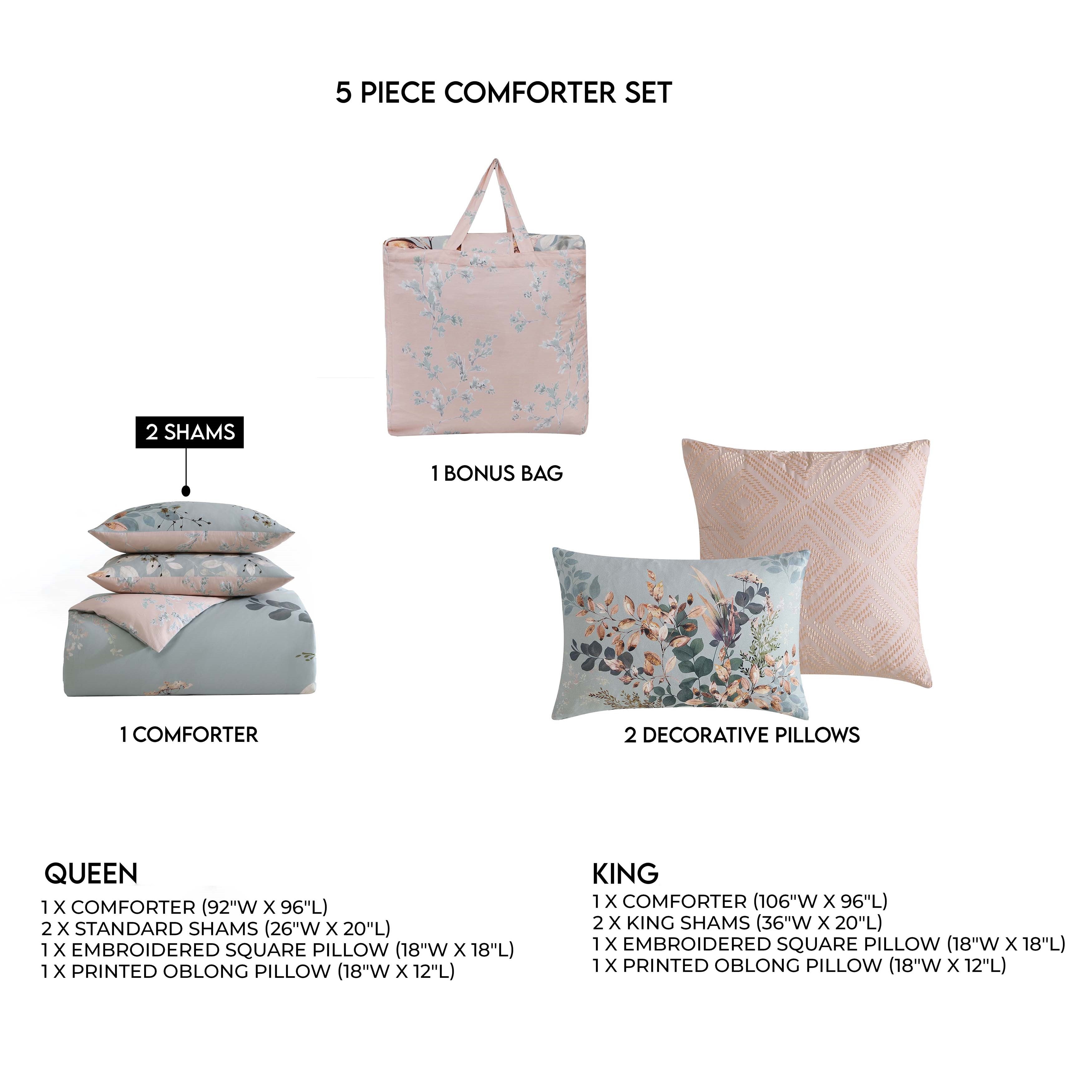 Bebejan Peach Leaves on Sage 5 Piece Reversible Comforter Set Comforter Sets By Bebejan®