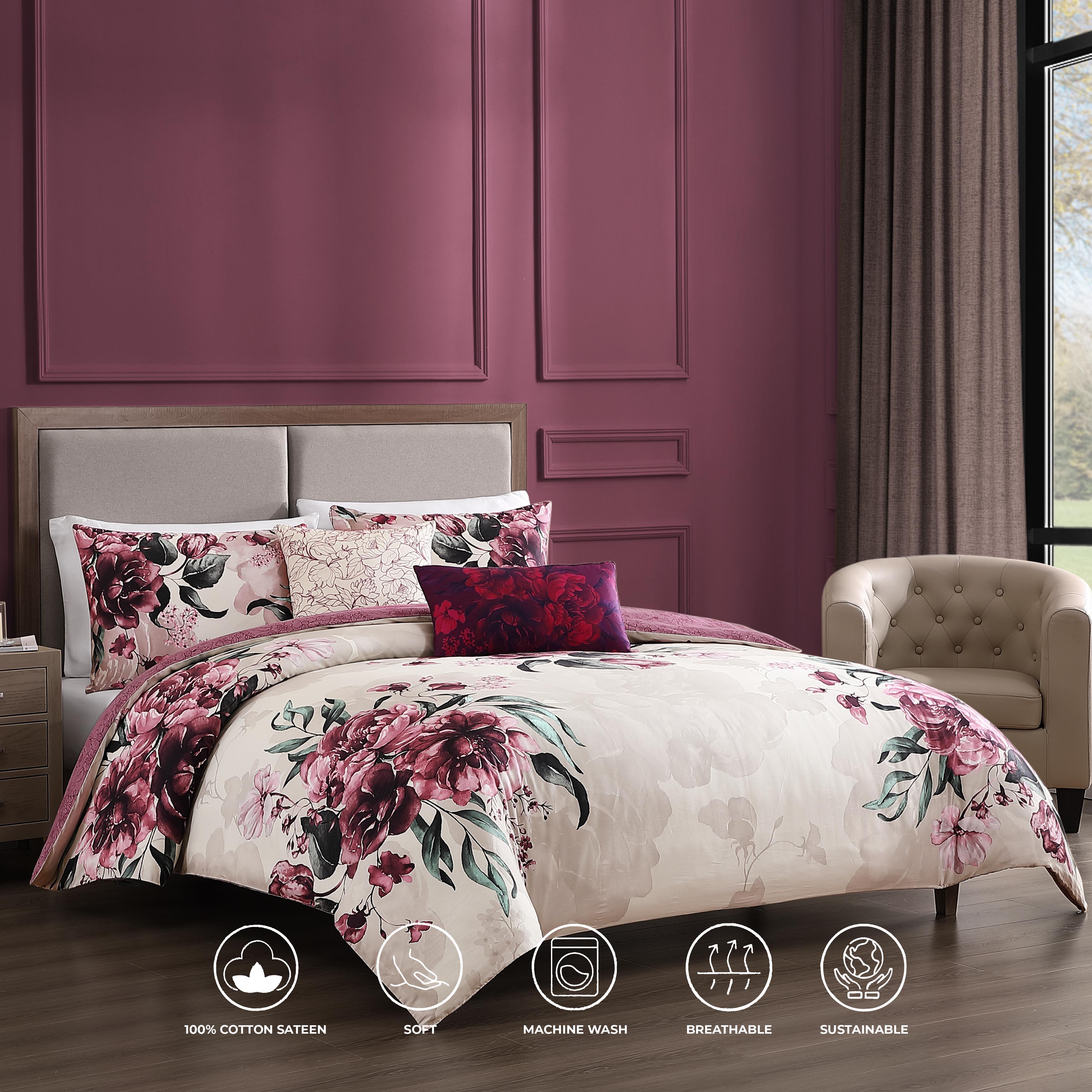 Bebejan Plum Haze 4 Piece Reversible Comforter Set in King- Final Sale Comforter Sets By US Office - Latest-bedding