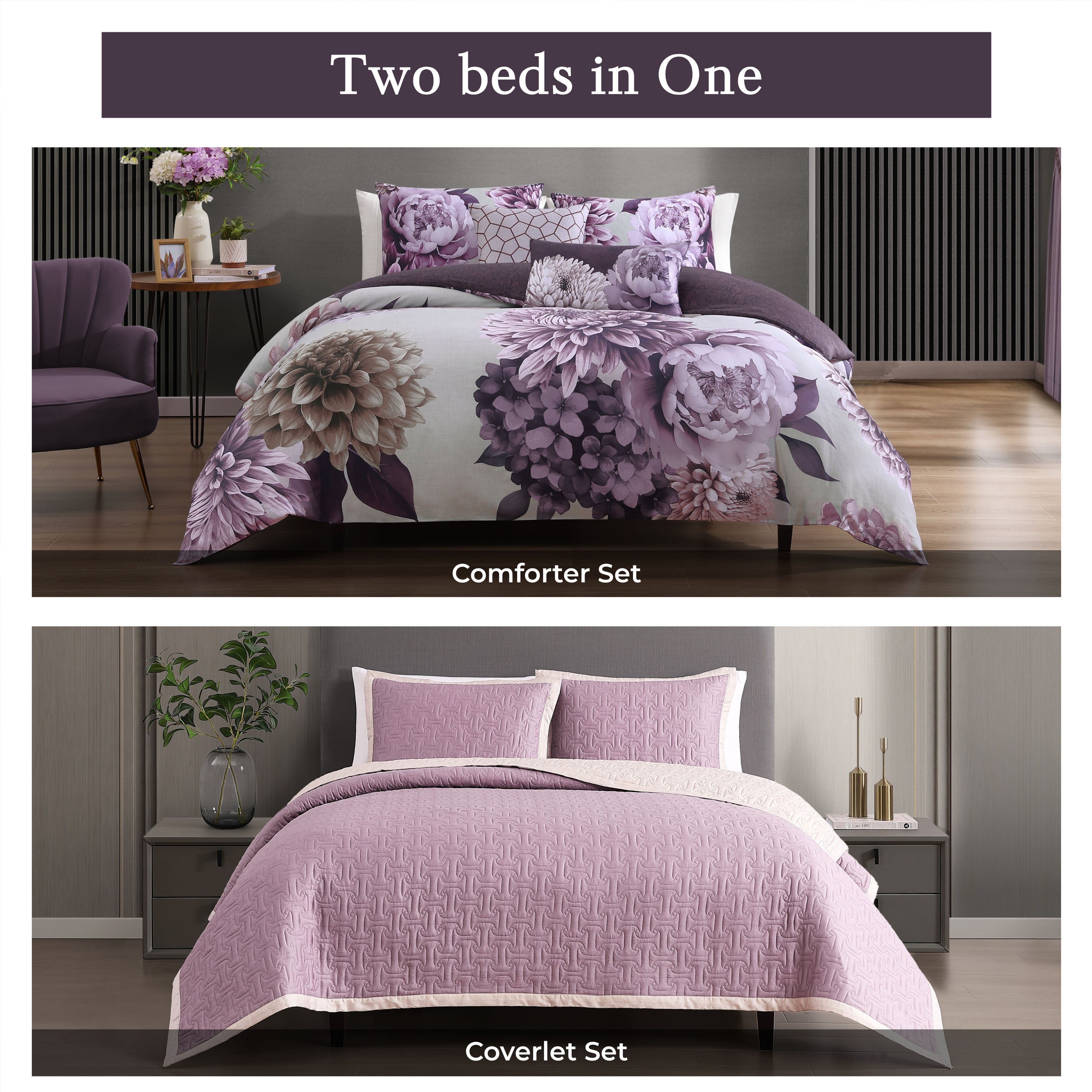 Bebejan Plum Petal 8 Piece Reversible Comforter & Coverlet Set Comforter Sets By Bebejan®