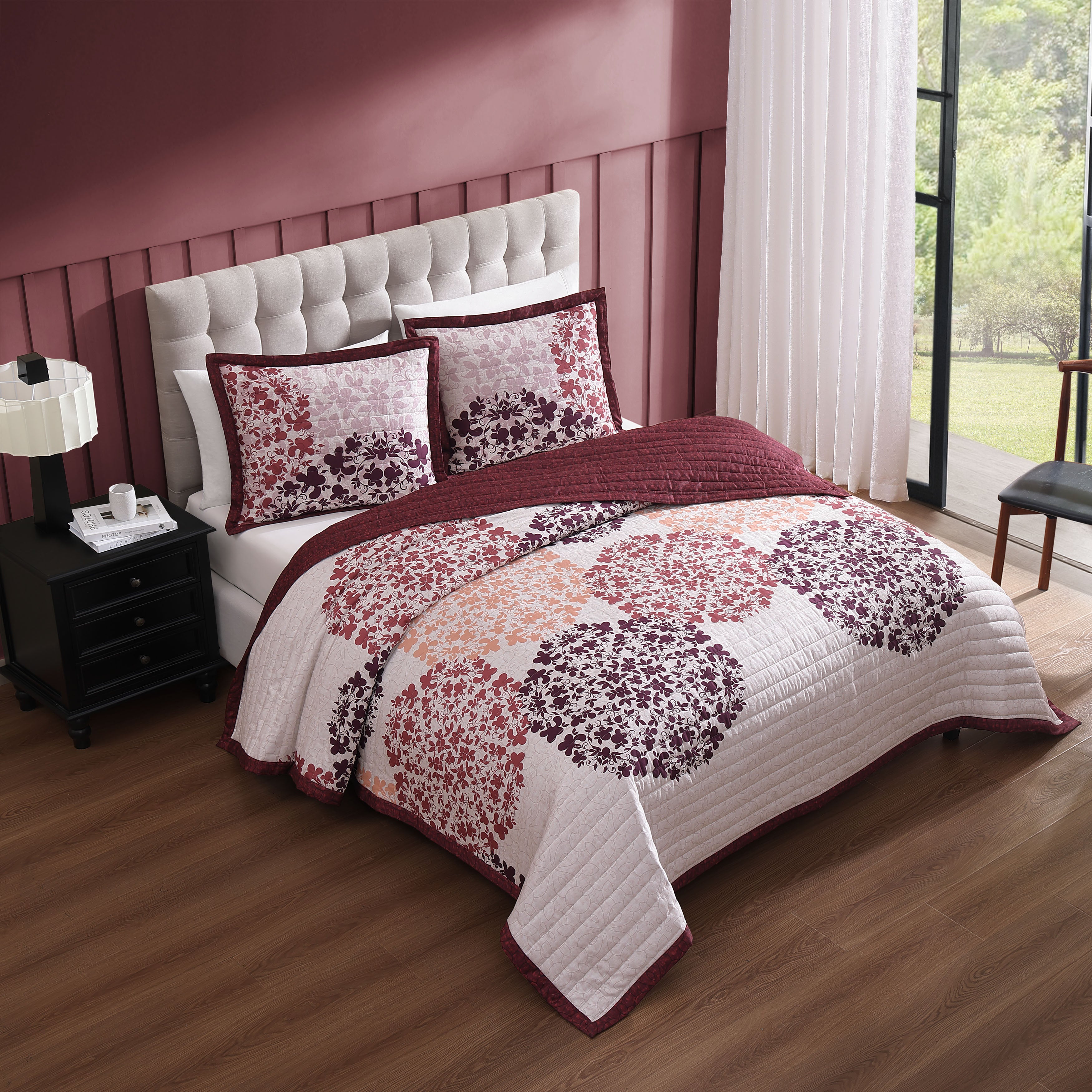 Bebejan Rosewood Harmony 3 Piece Reversible Quilted Coverlet Set Coverlet By Bebejan®