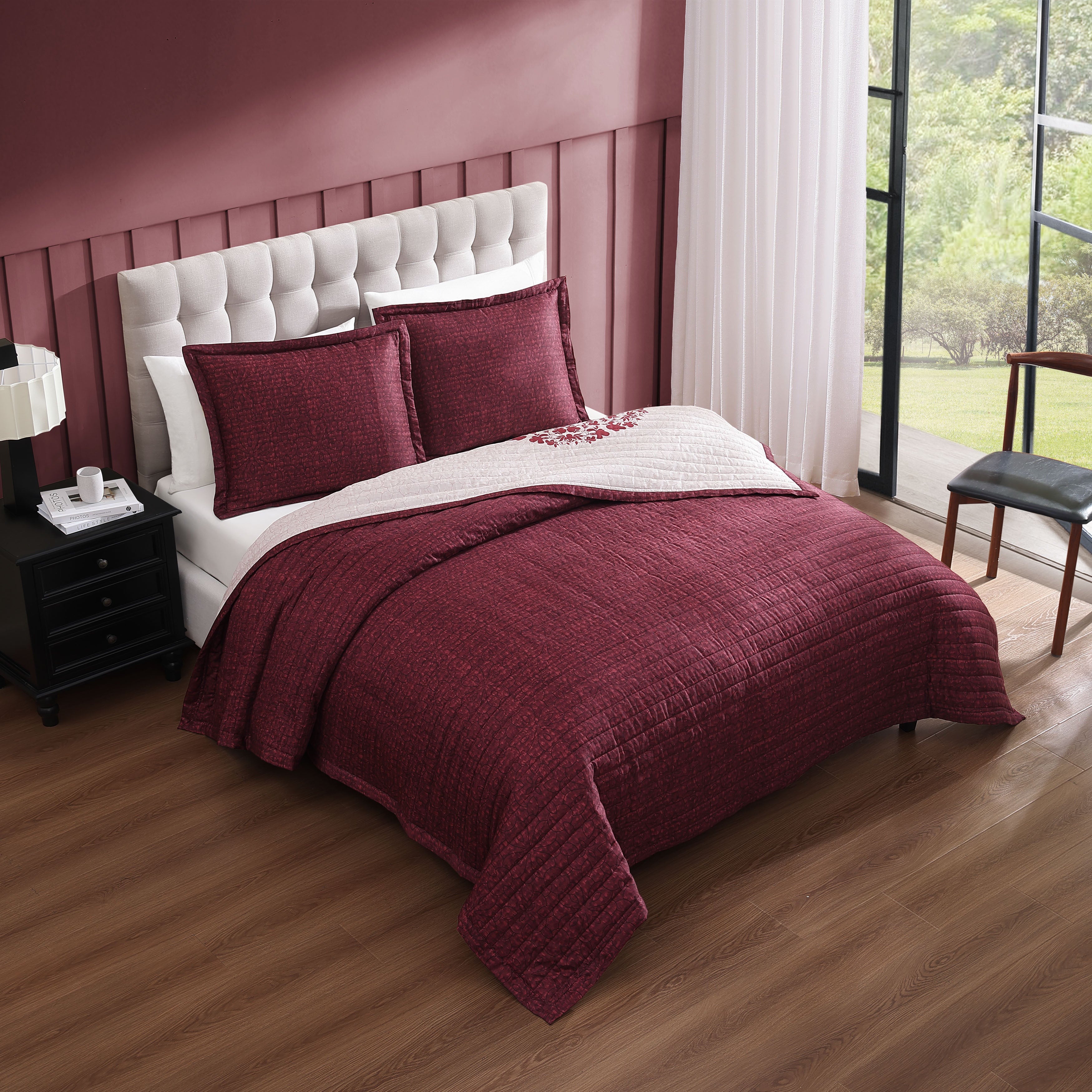 Bebejan Rosewood Harmony 3 Piece Reversible Quilted Coverlet Set Coverlet By Bebejan®