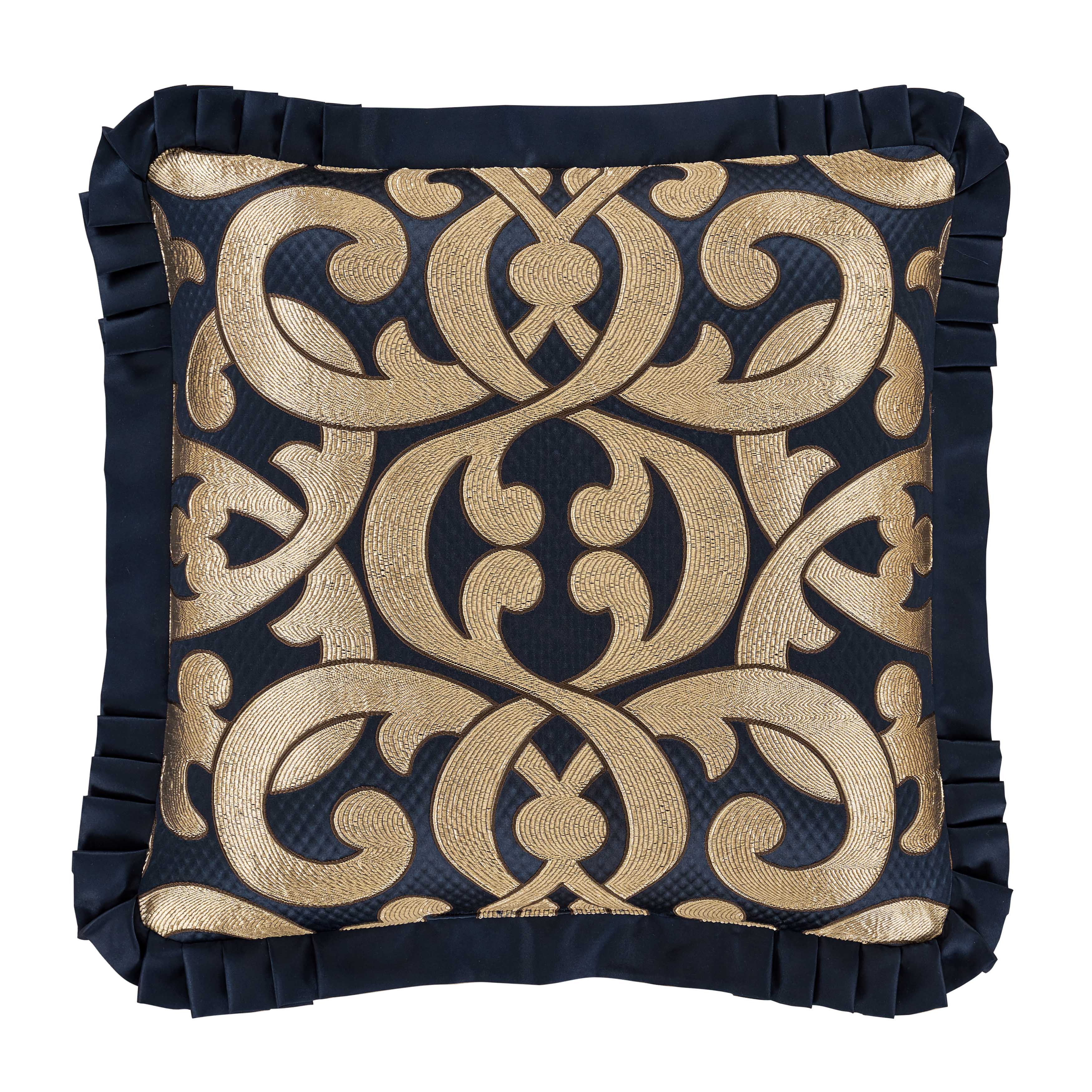 Biagio Navy Embellished Square Decorative Throw Pillow 20" x 20" Throw Pillows By J. Queen New York