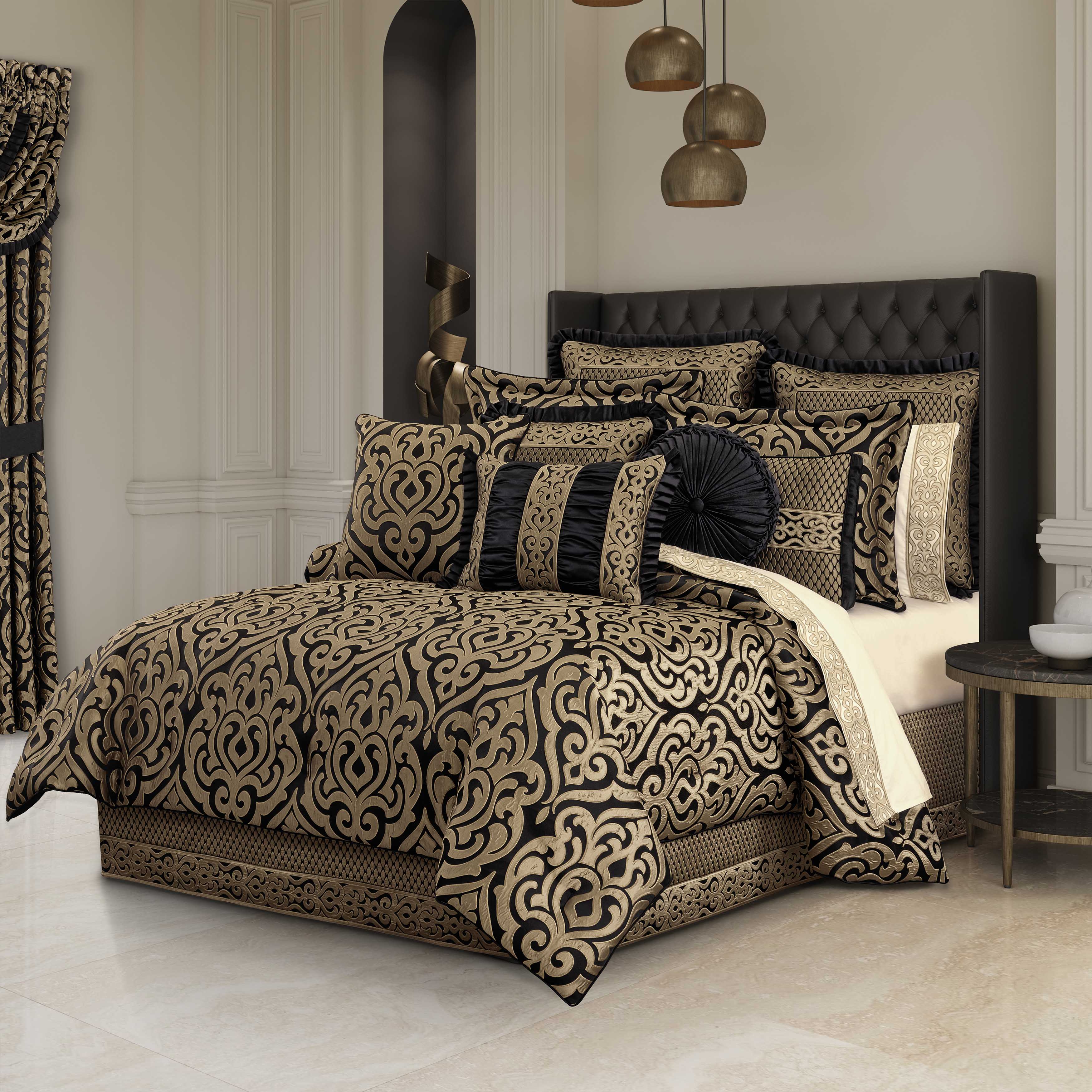 Bolero Black and Gold 4 Piece Comforter Set Comforter Sets By J. Queen New York