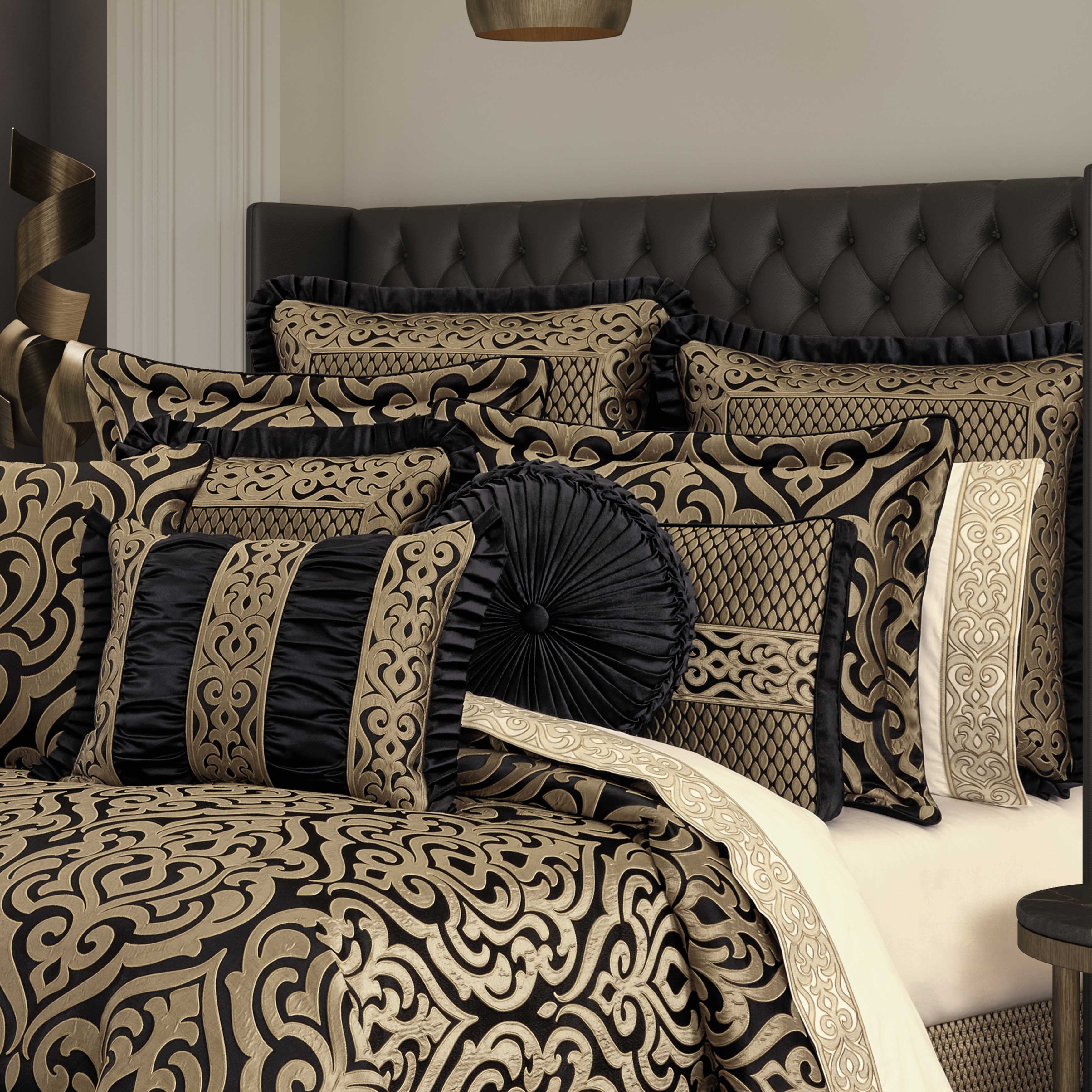 Bolero Black and Gold 4 Piece Comforter Set Comforter Sets By J. Queen New York