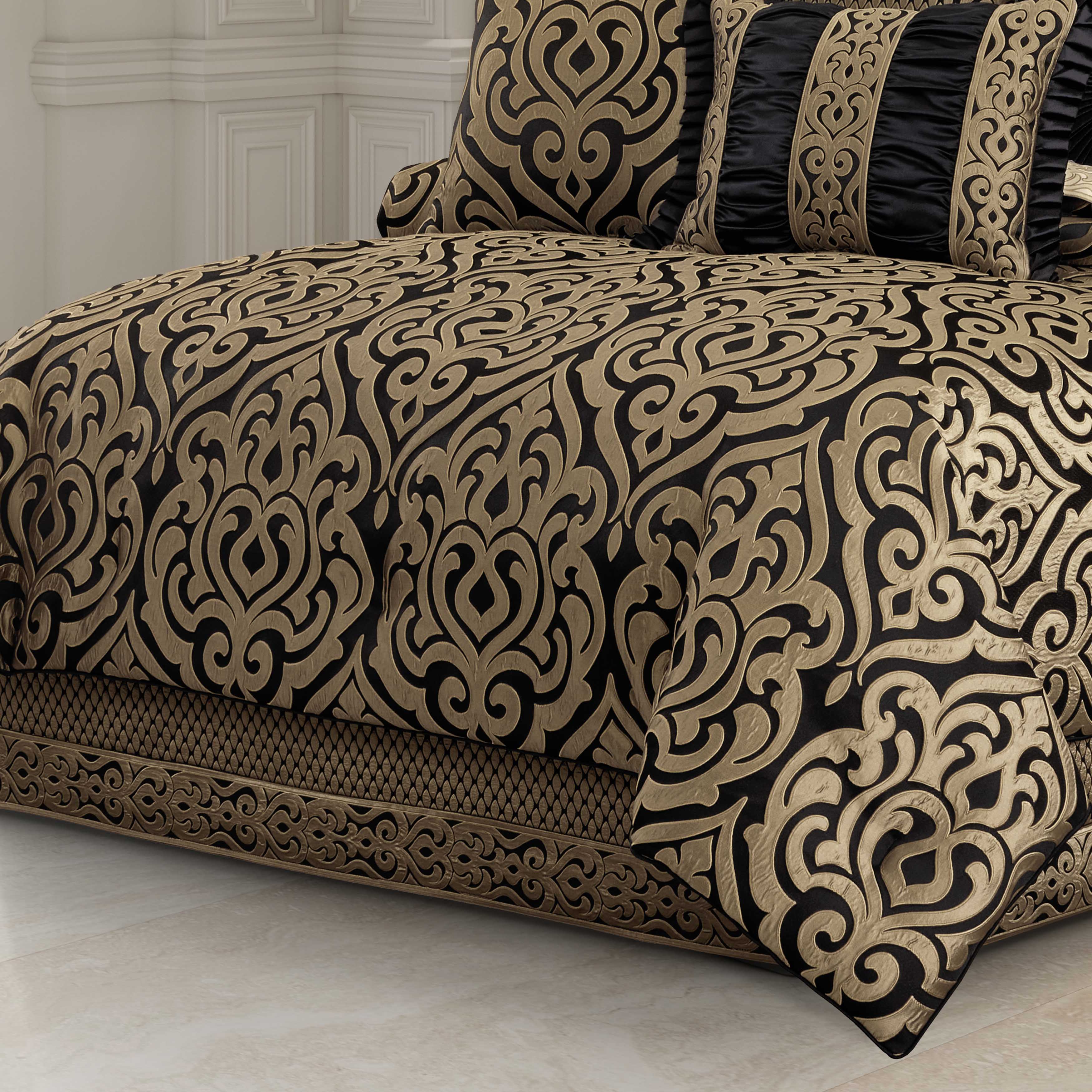 Bolero Black and Gold 4 Piece Comforter Set Comforter Sets By J. Queen New York