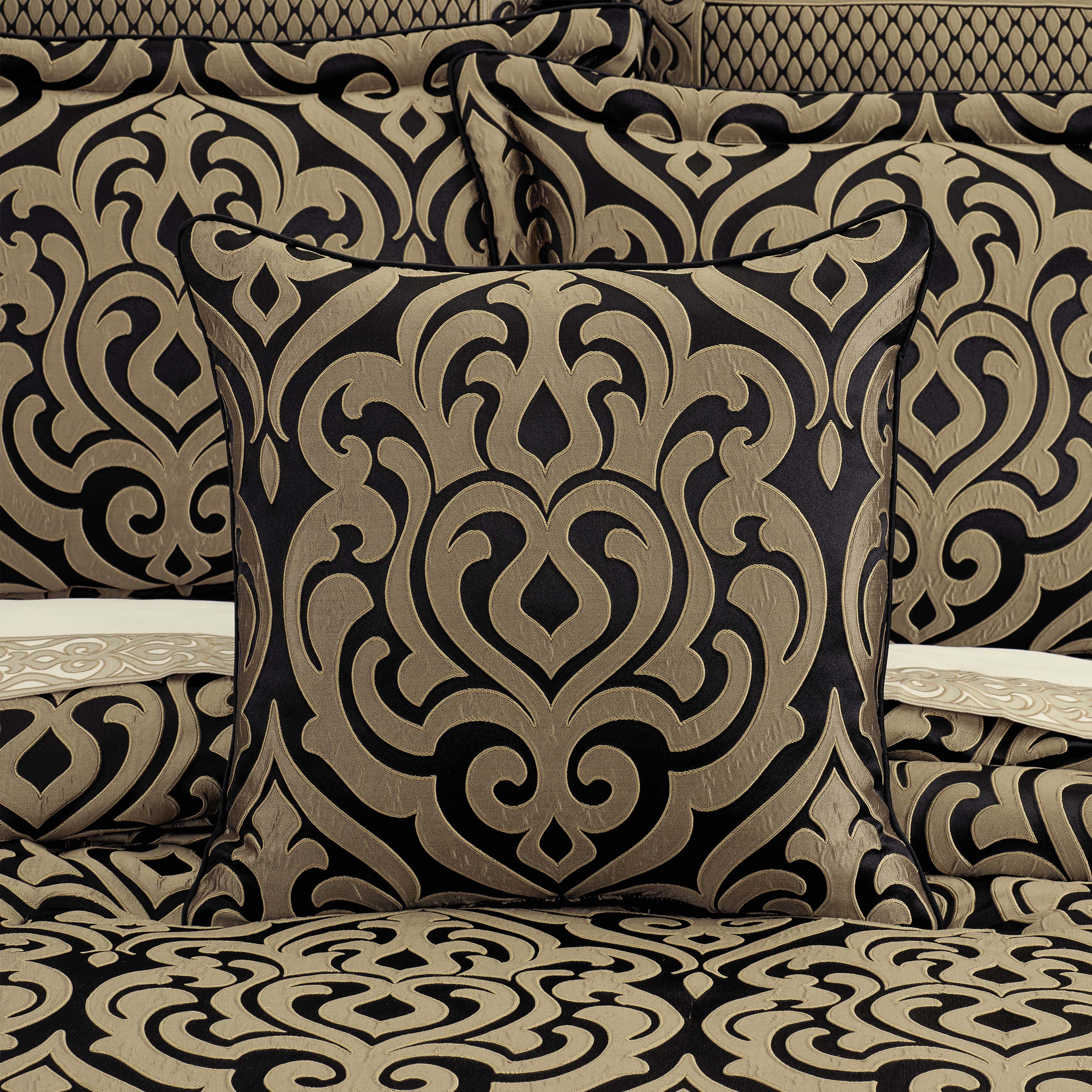 Bolero Black and Gold Square Decorative Throw Pillow 20" x 20" Throw Pillows By J. Queen New York