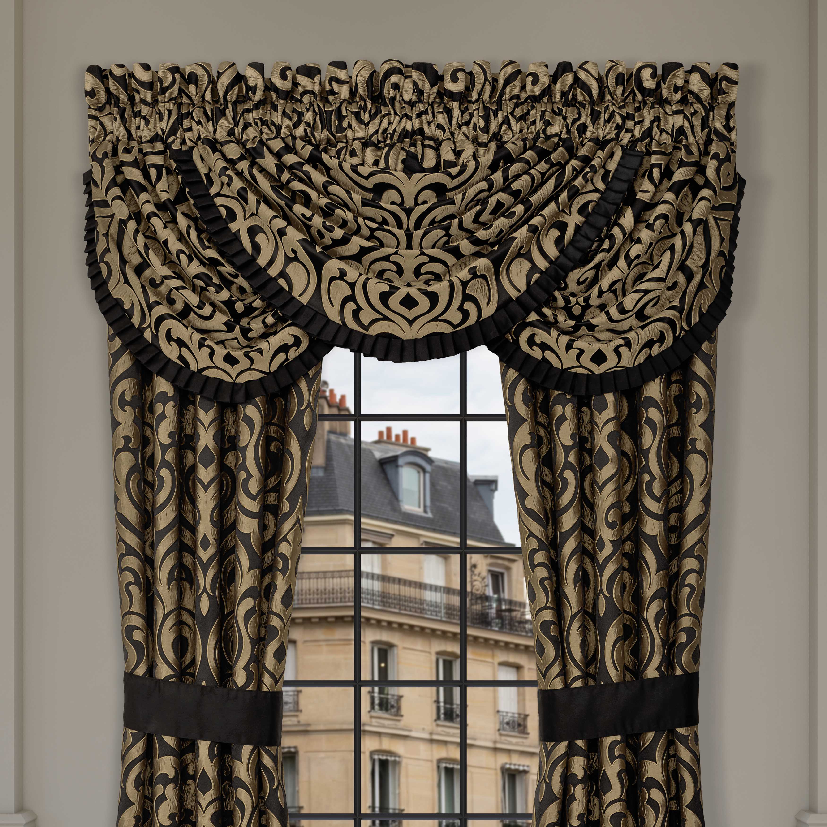 Bolero Black and Gold Waterfall Window Valance Window Valances By J. Queen New York