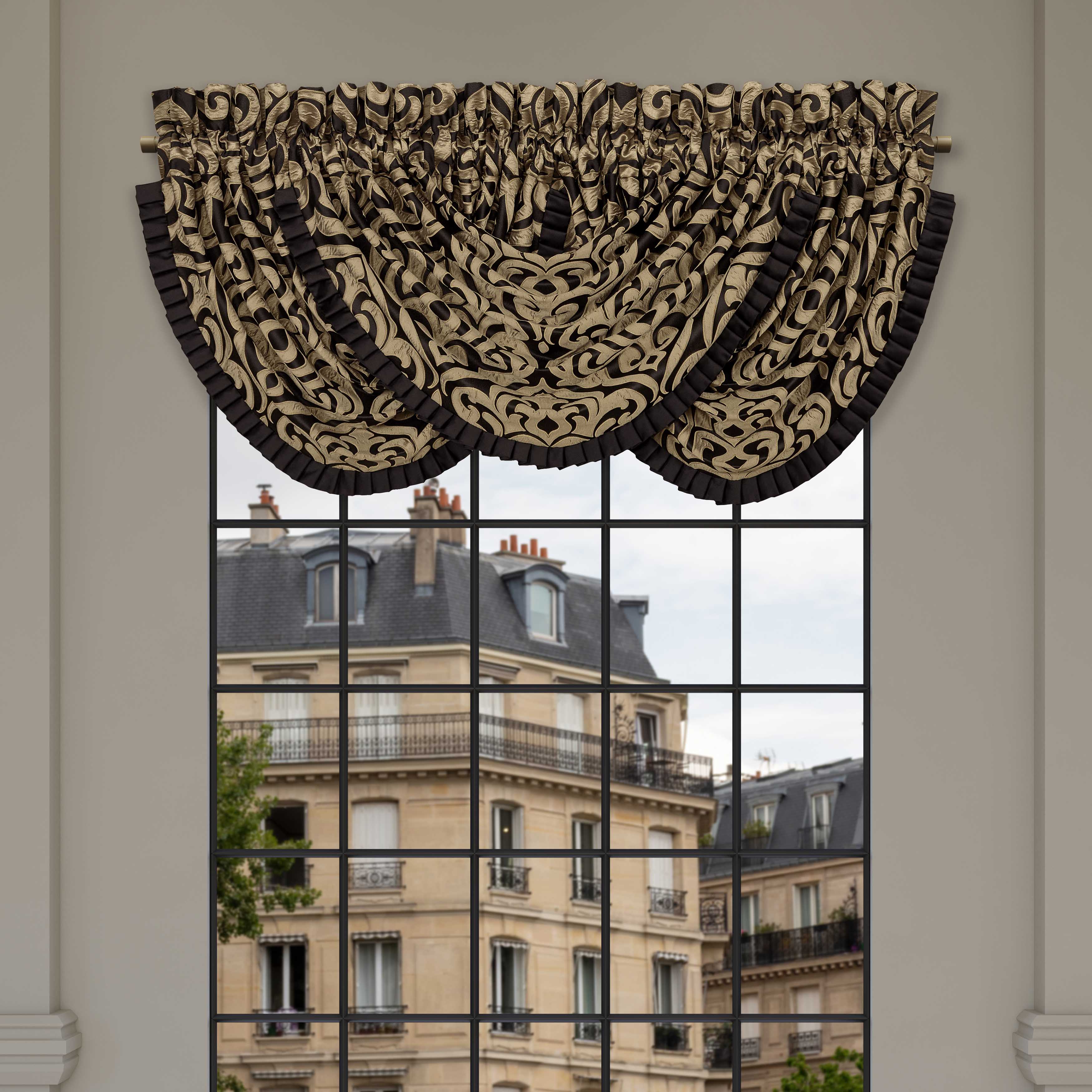 Bolero Black and Gold Waterfall Window Valance Window Valances By J. Queen New York