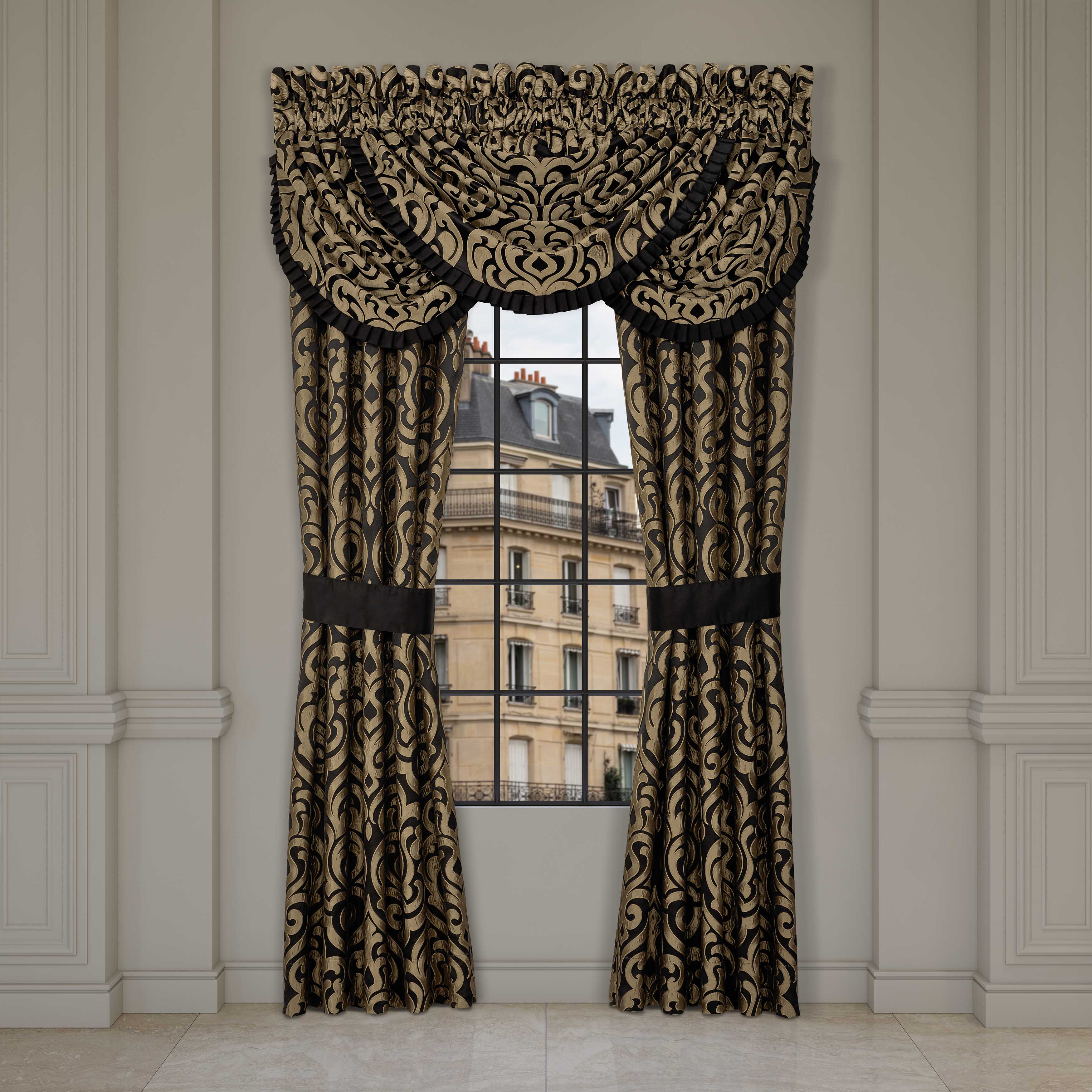 Bolero Black and Gold Window Panel Pair Window Panels By J. Queen New York