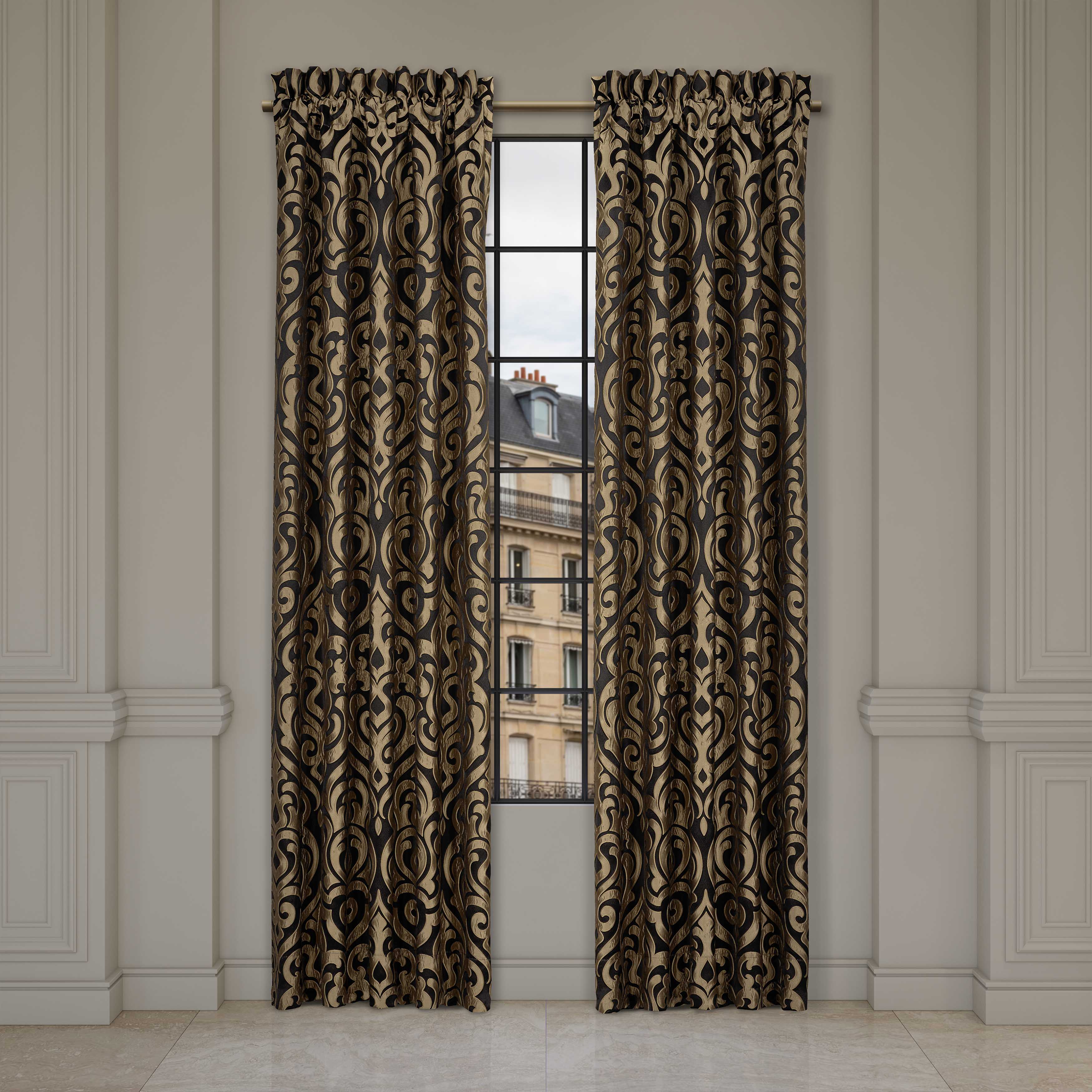 Bolero Black and Gold Window Panel Pair Window Panels By J. Queen New York