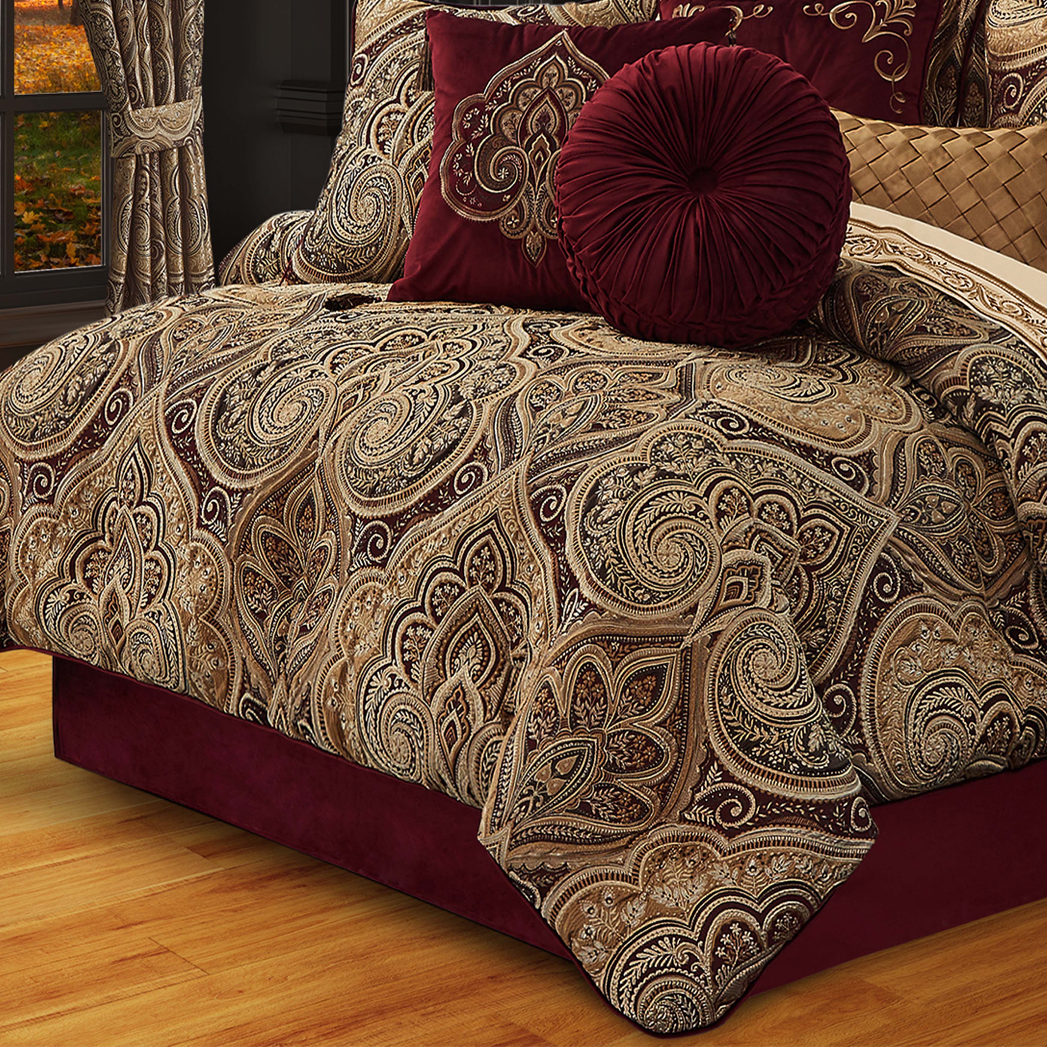 Bordeaux Crimson 4 Piece Comforter Set Comforter Sets By J. Queen New York