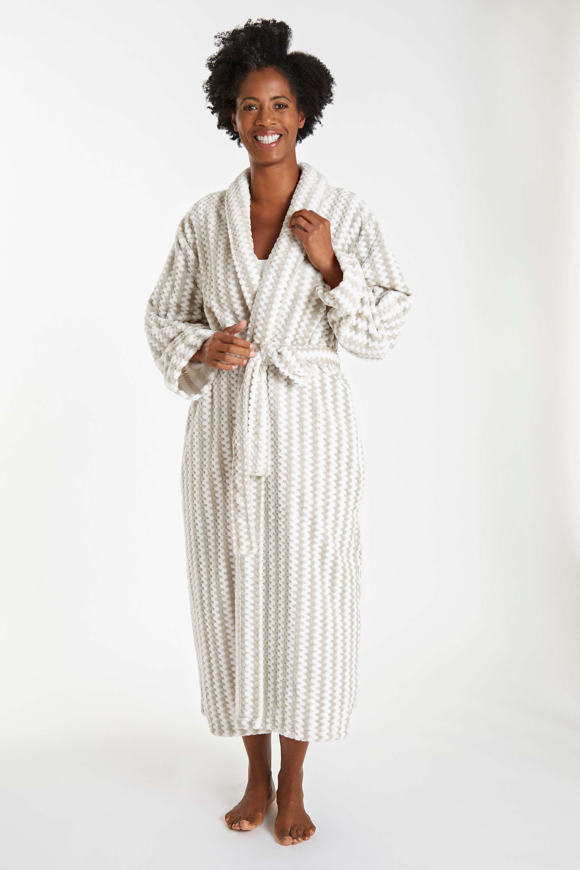 Bubble Stripe Fleece Bath Robe Bathrobe By Annie Selke