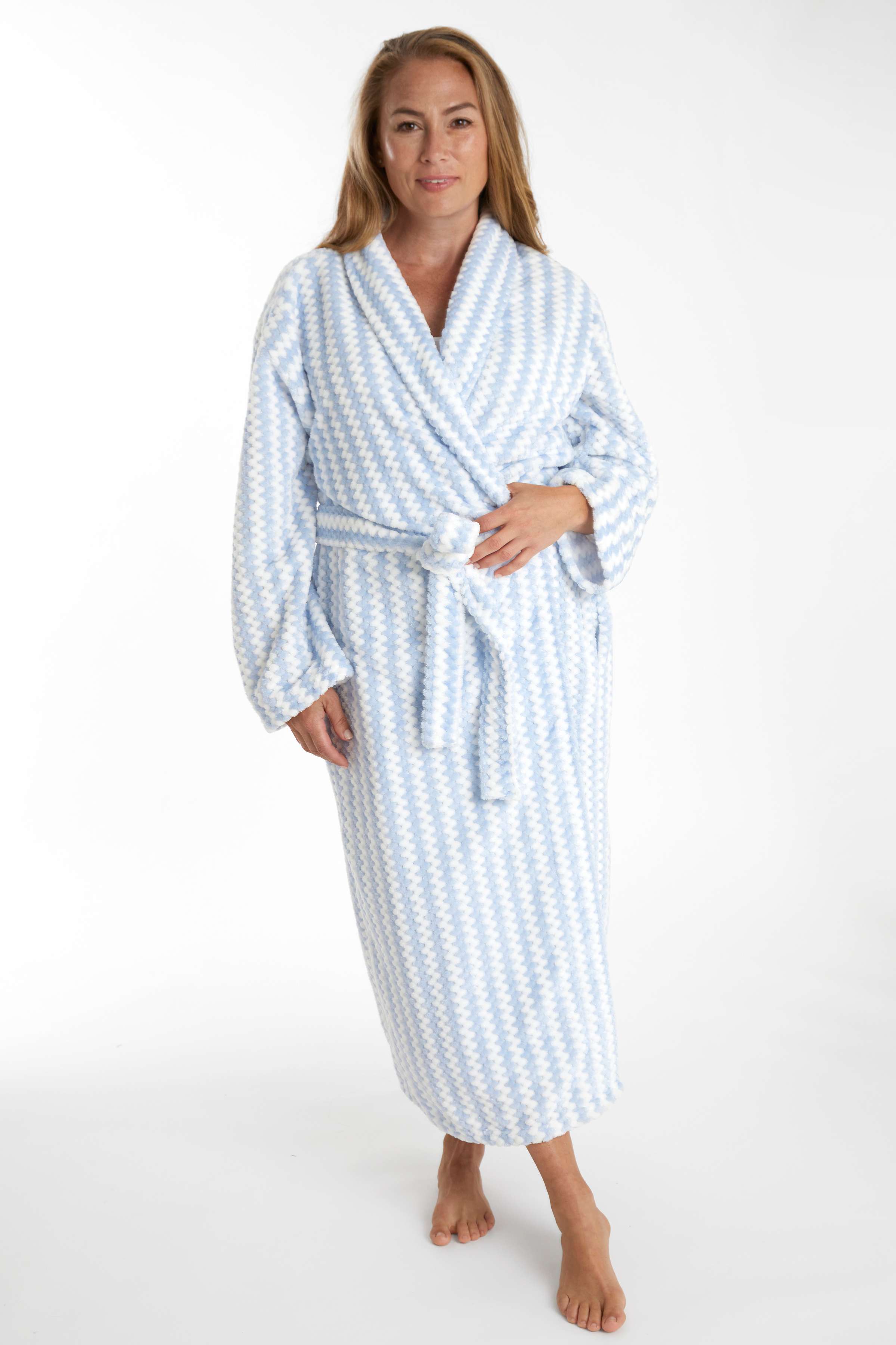 Bubble Stripe Fleece Bath Robe Bathrobe By Annie Selke