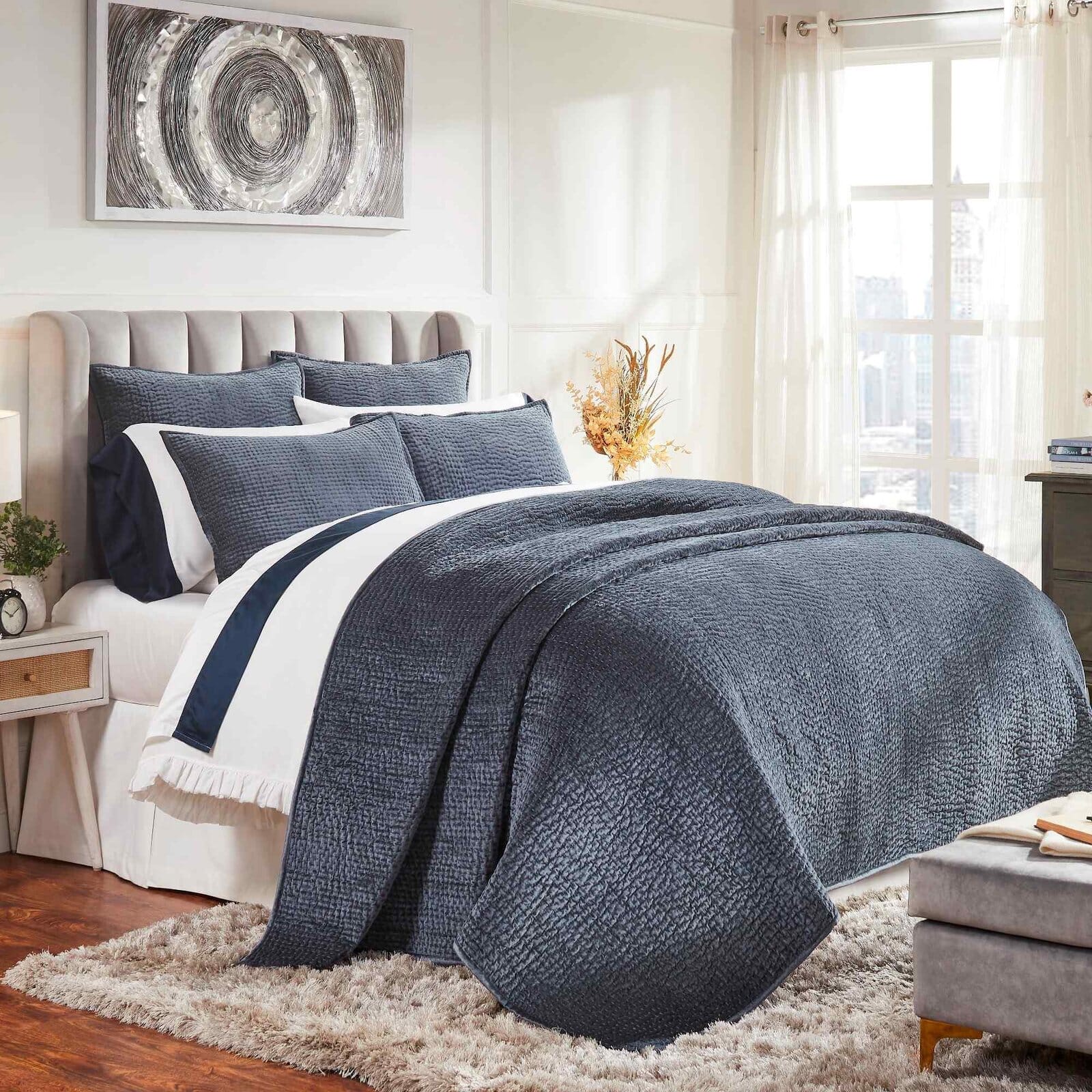 Laguna Pick Stitch Velvet Coverlet Coverlet By Orchids Lux Home