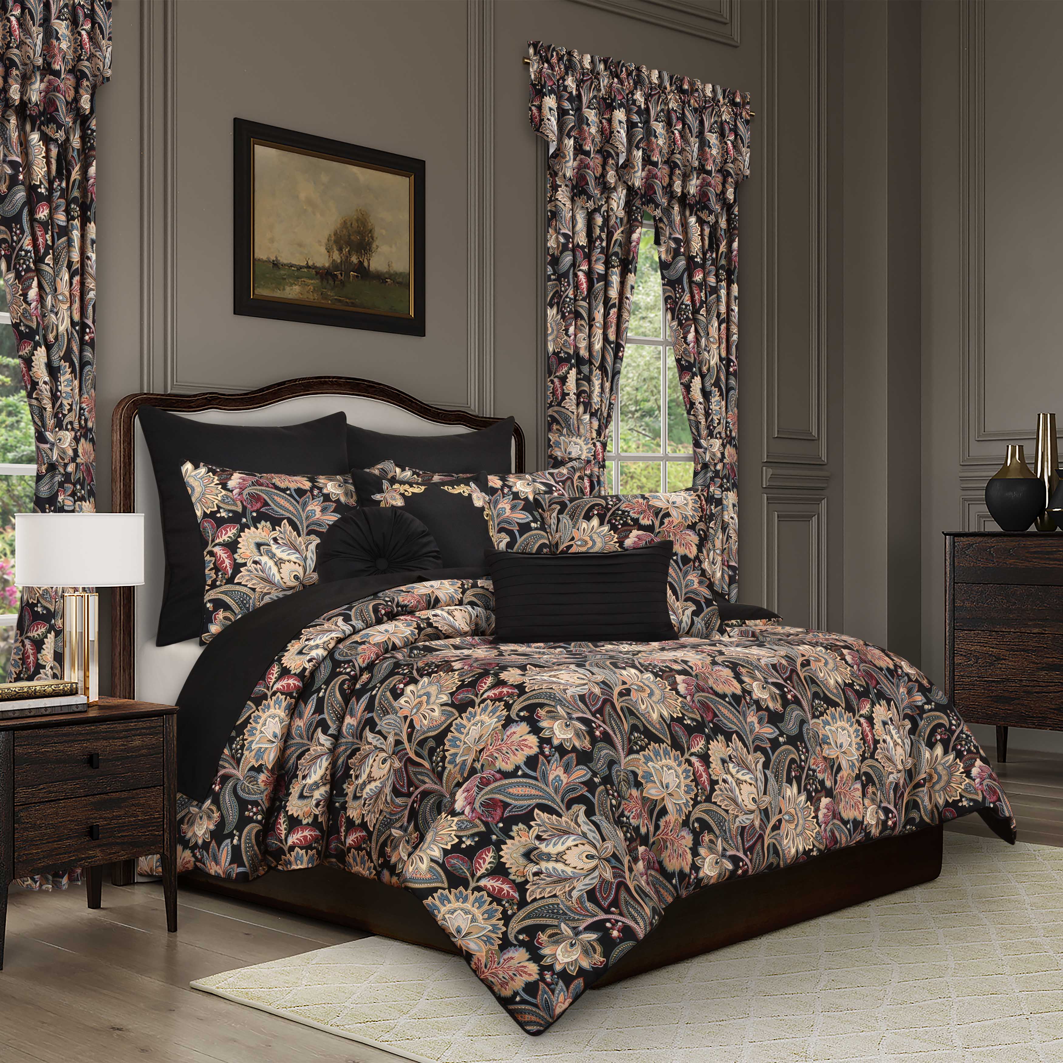 Calabria Black 3 Piece Comforter Set Comforter Sets By J. Queen New York