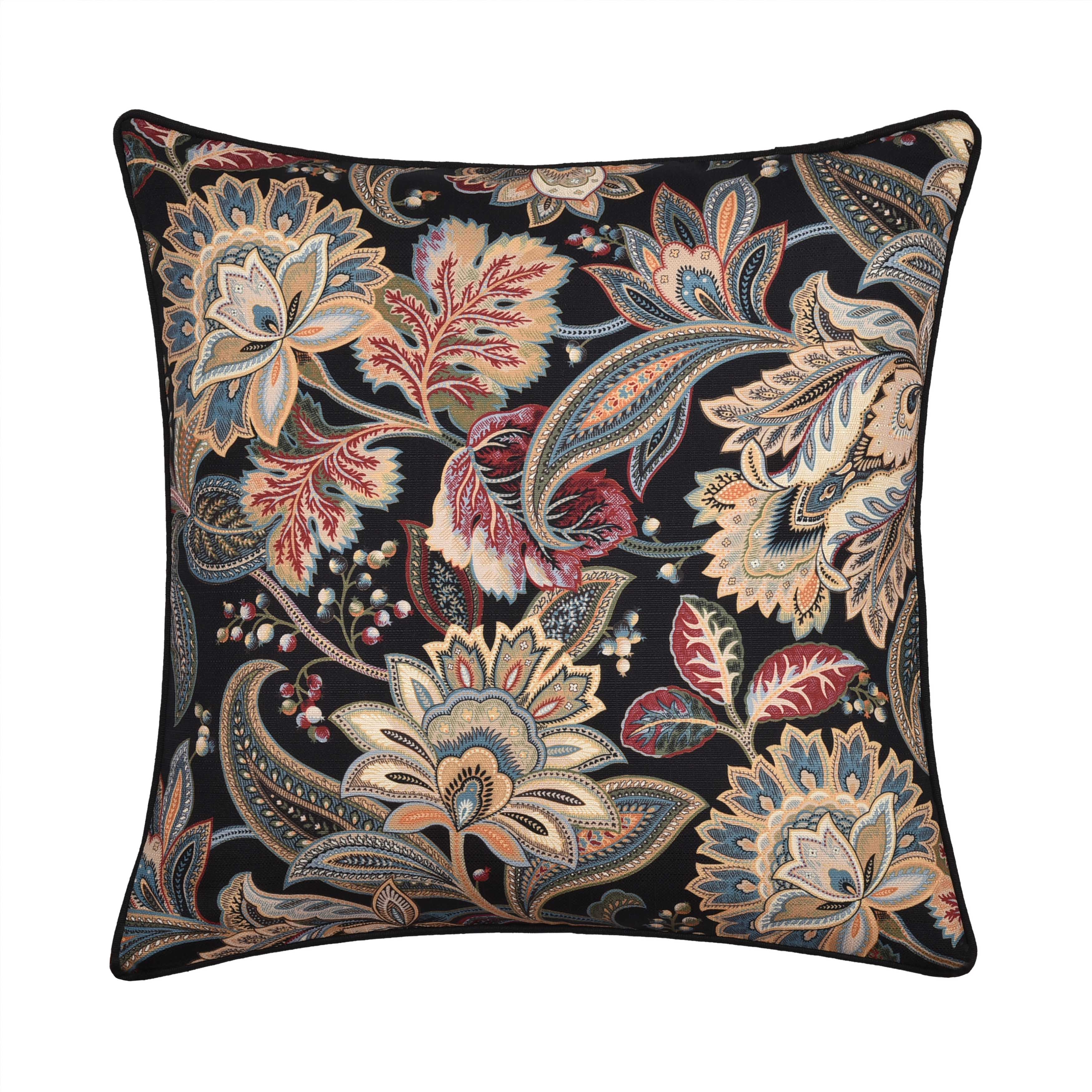 Calabria Black Square Decorative Throw Pillow 20" x 20" Throw Pillows By J. Queen New York