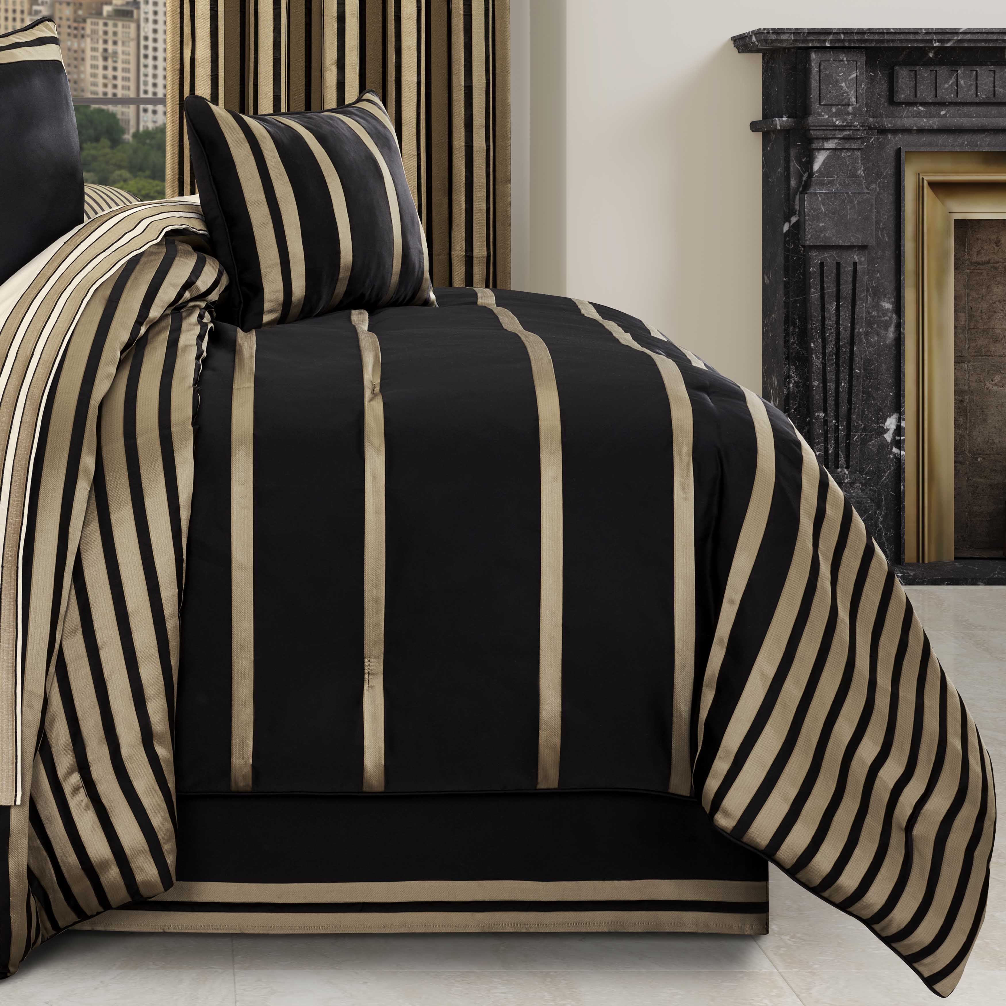 Calvari Black and Gold 4 Piece Comforter Set Comforter Sets By J. Queen New York