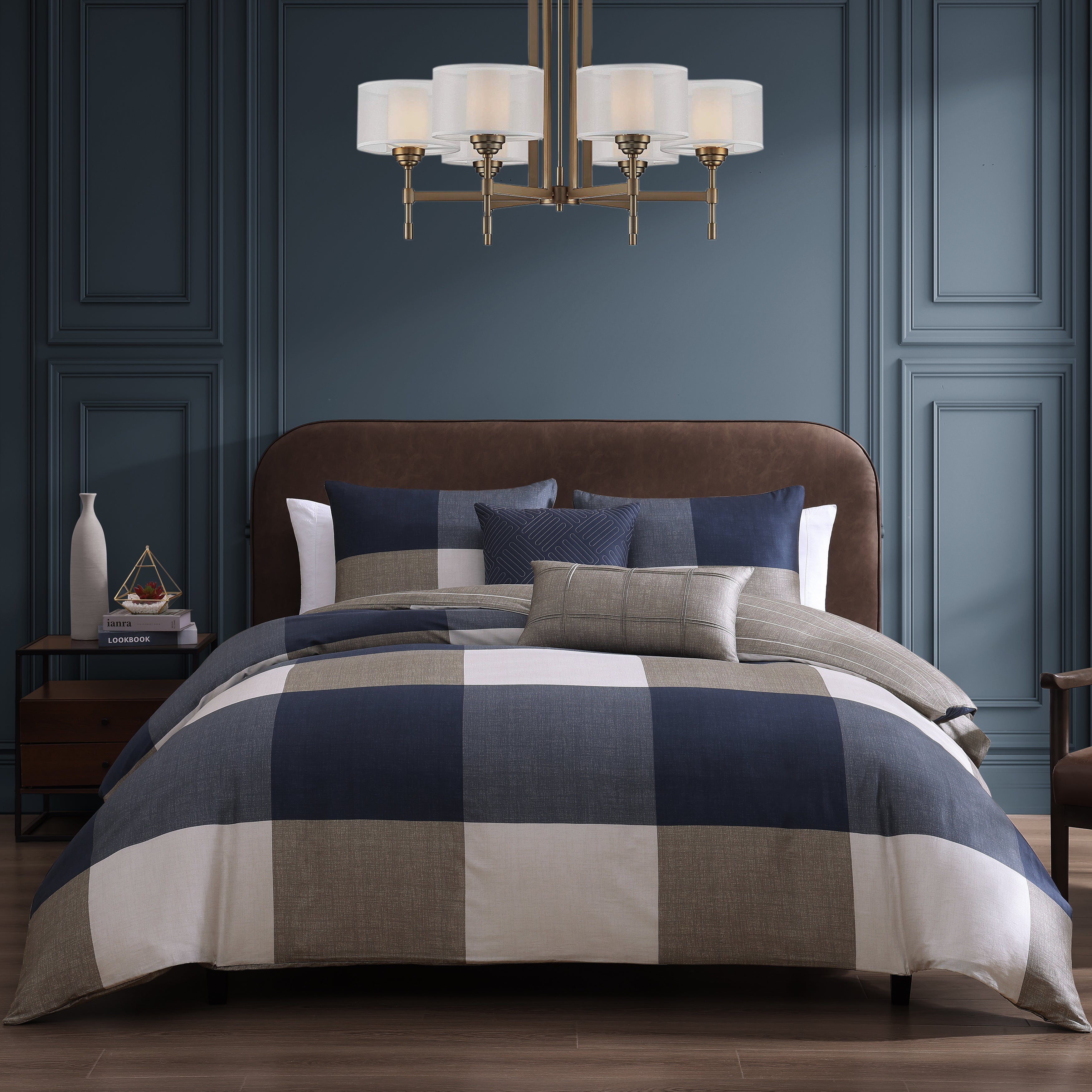 Bebejan Checkered Navy Tan Pillow Sham Set - Final Sale Sham By US Office - Latest-bedding