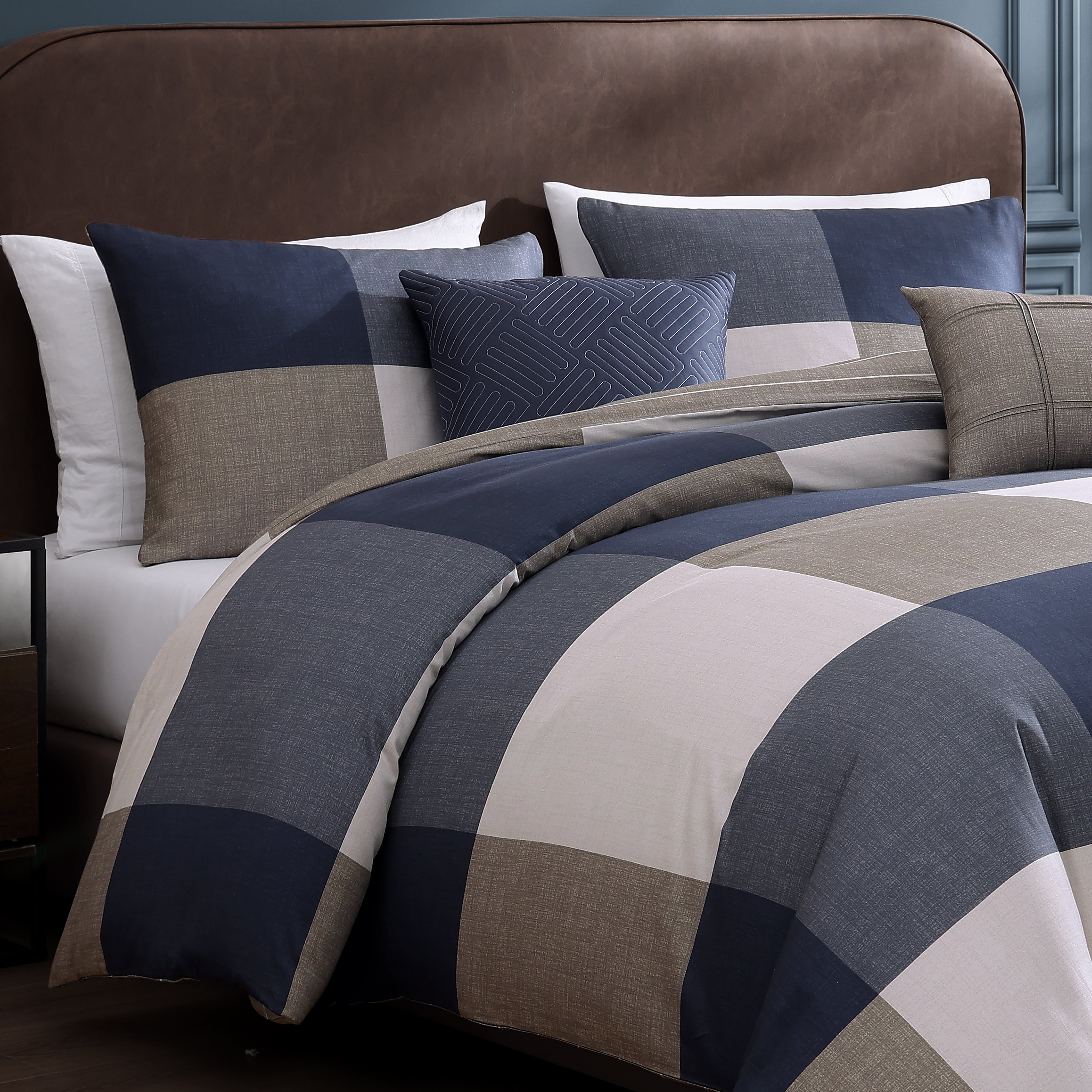 Bebejan Checkered Navy Tan Pillow Sham Set - Final Sale Sham By US Office - Latest-bedding