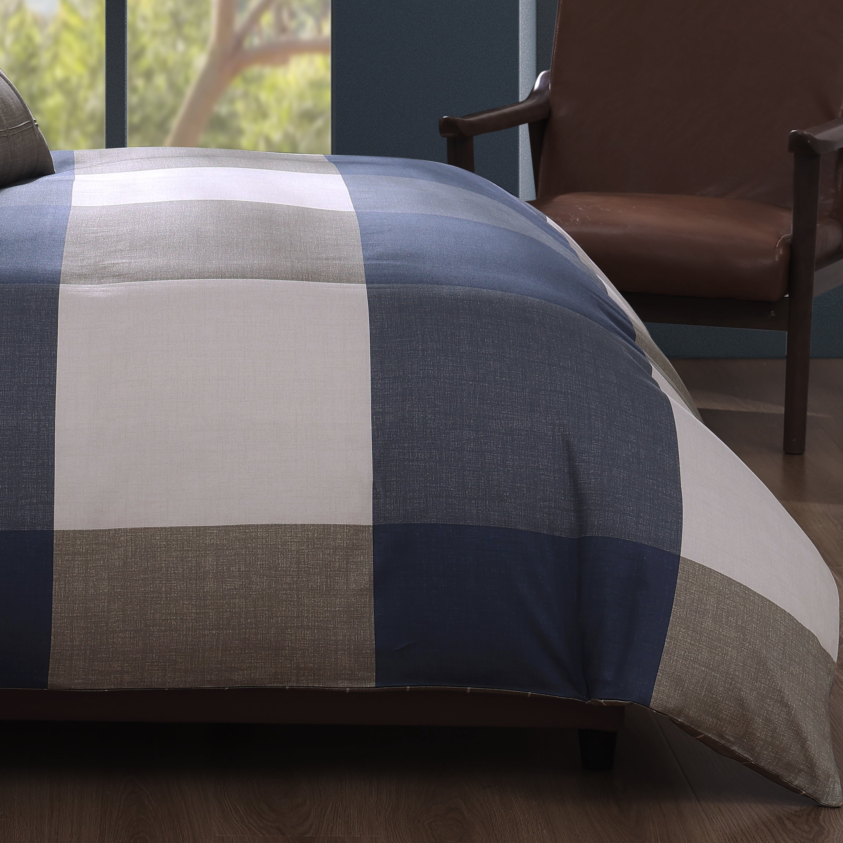 Bebejan Checkered Navy Tan 5 Piece Reversible Comforter Set Comforter Sets By Bebejan®