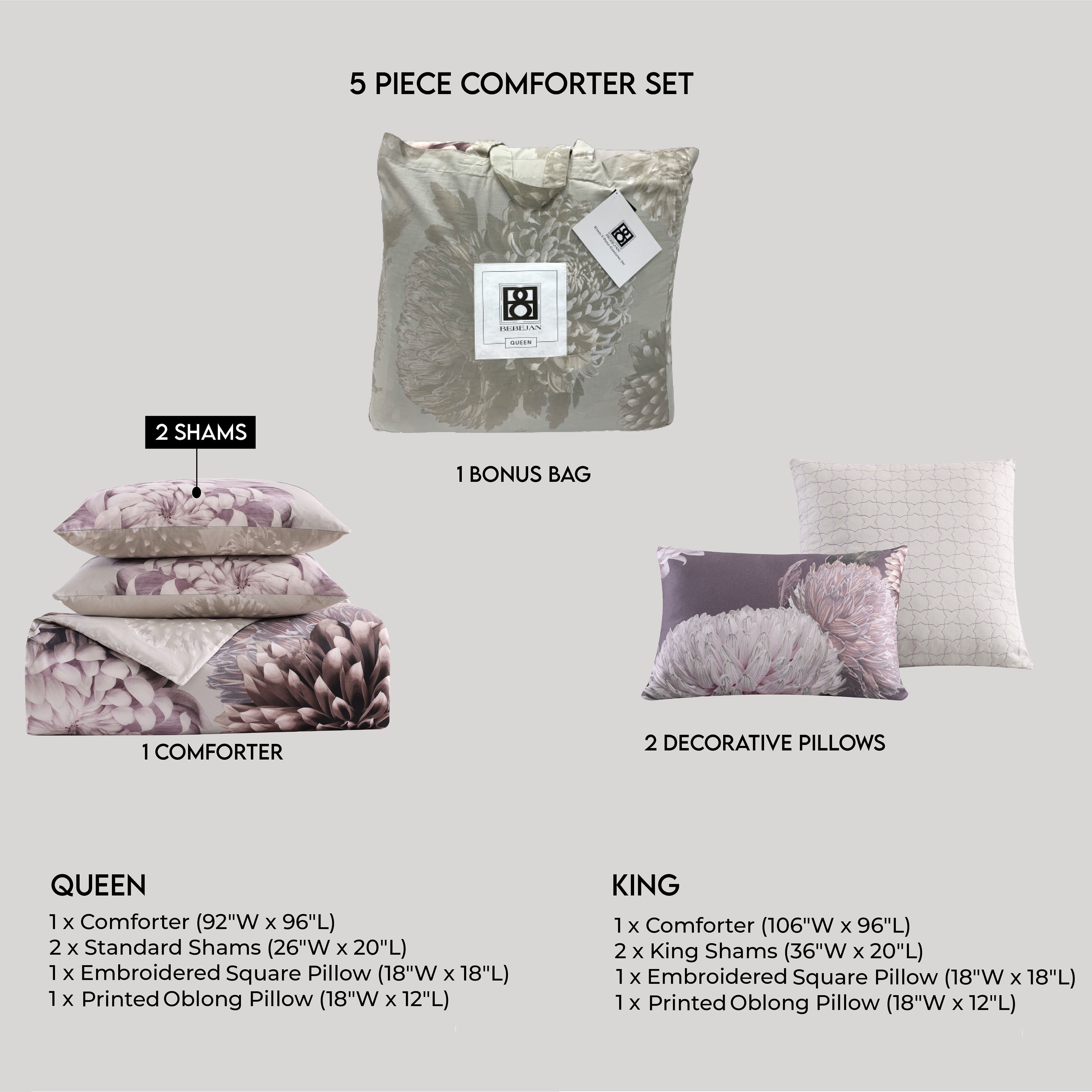 Bebejan Dahlia Purple 5 Piece Reversible Comforter Set - Final Sale Comforter Sets By US Office - Latest-bedding