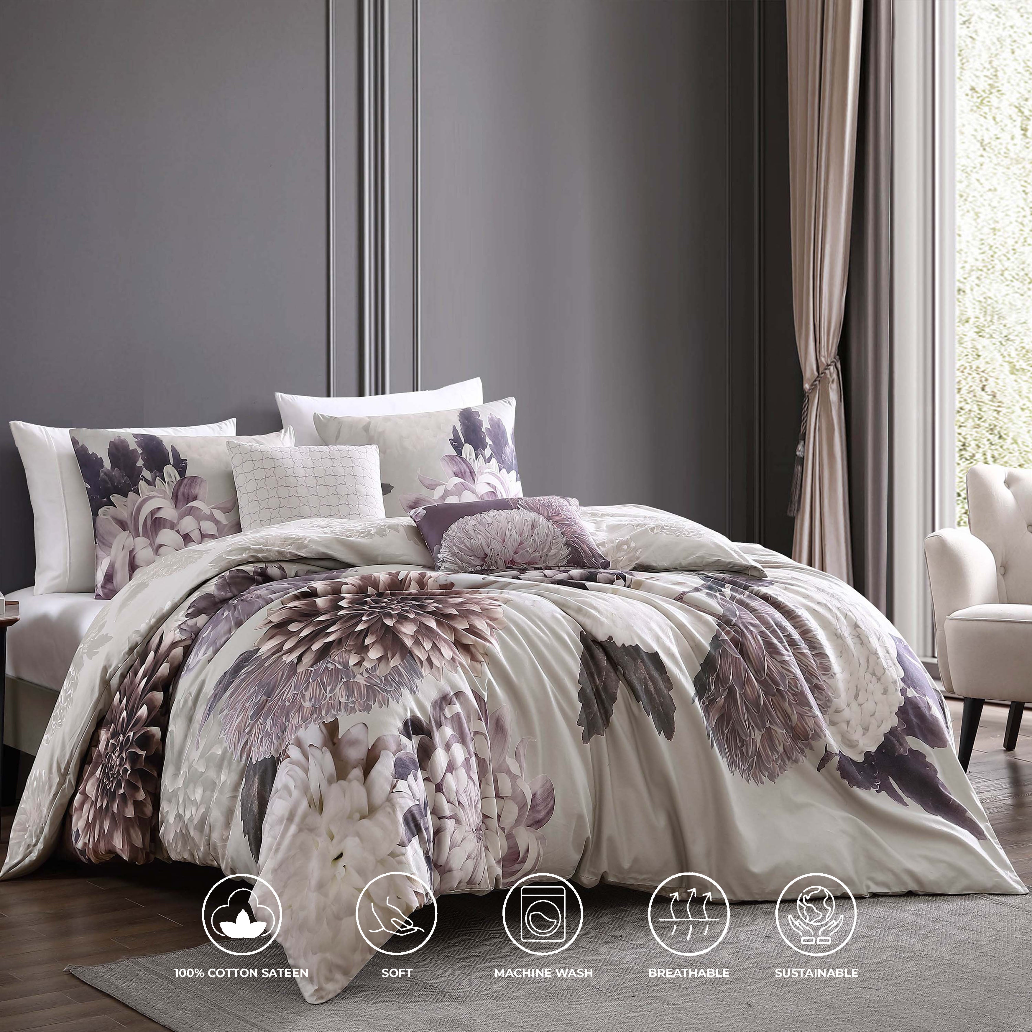 Bebejan Dahlia Purple 5 Piece Reversible Comforter Set - Final Sale Comforter Sets By US Office - Latest-bedding