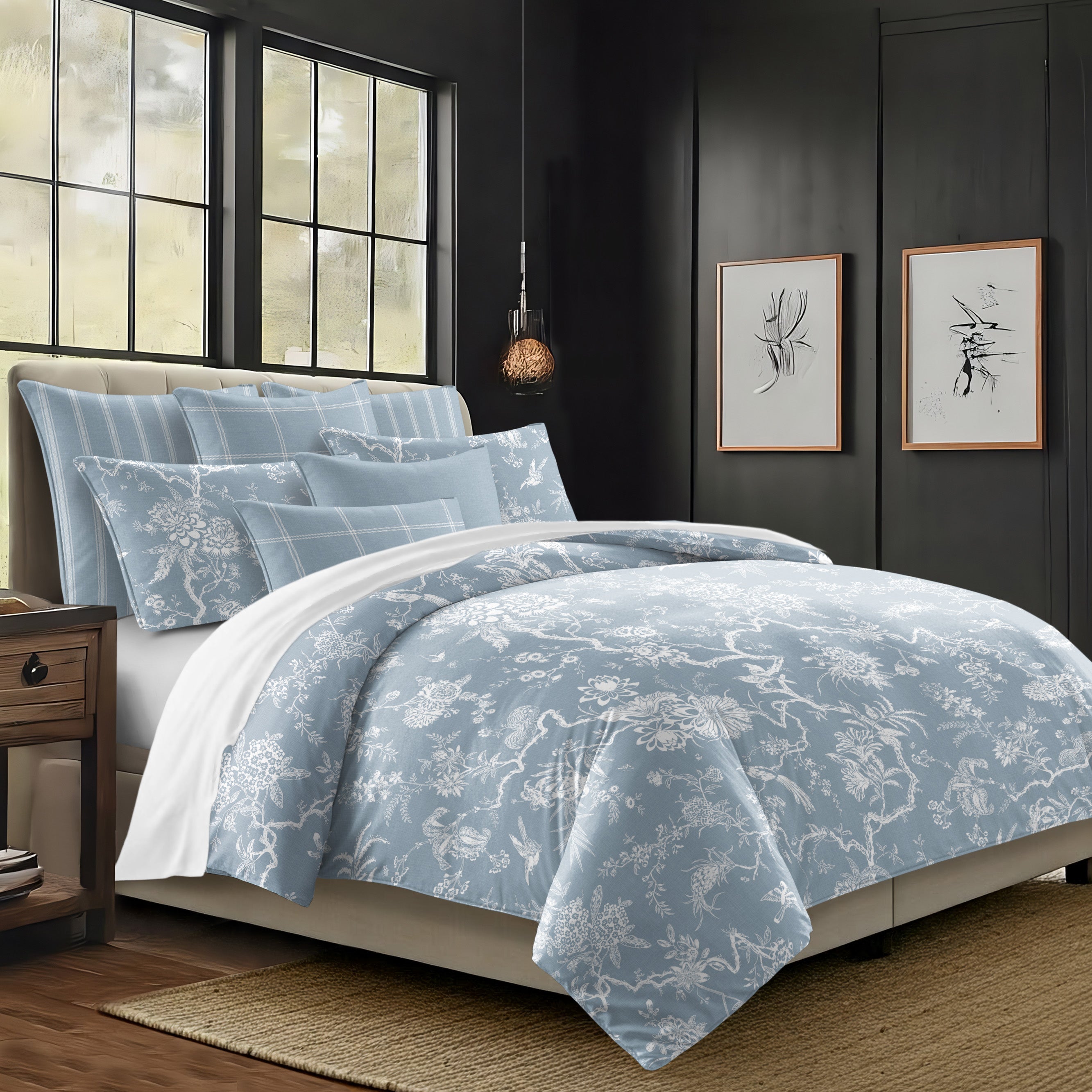 Elwood Cornflower Blue 8 Piece Comforter Set Comforter Sets By Colcha Linens