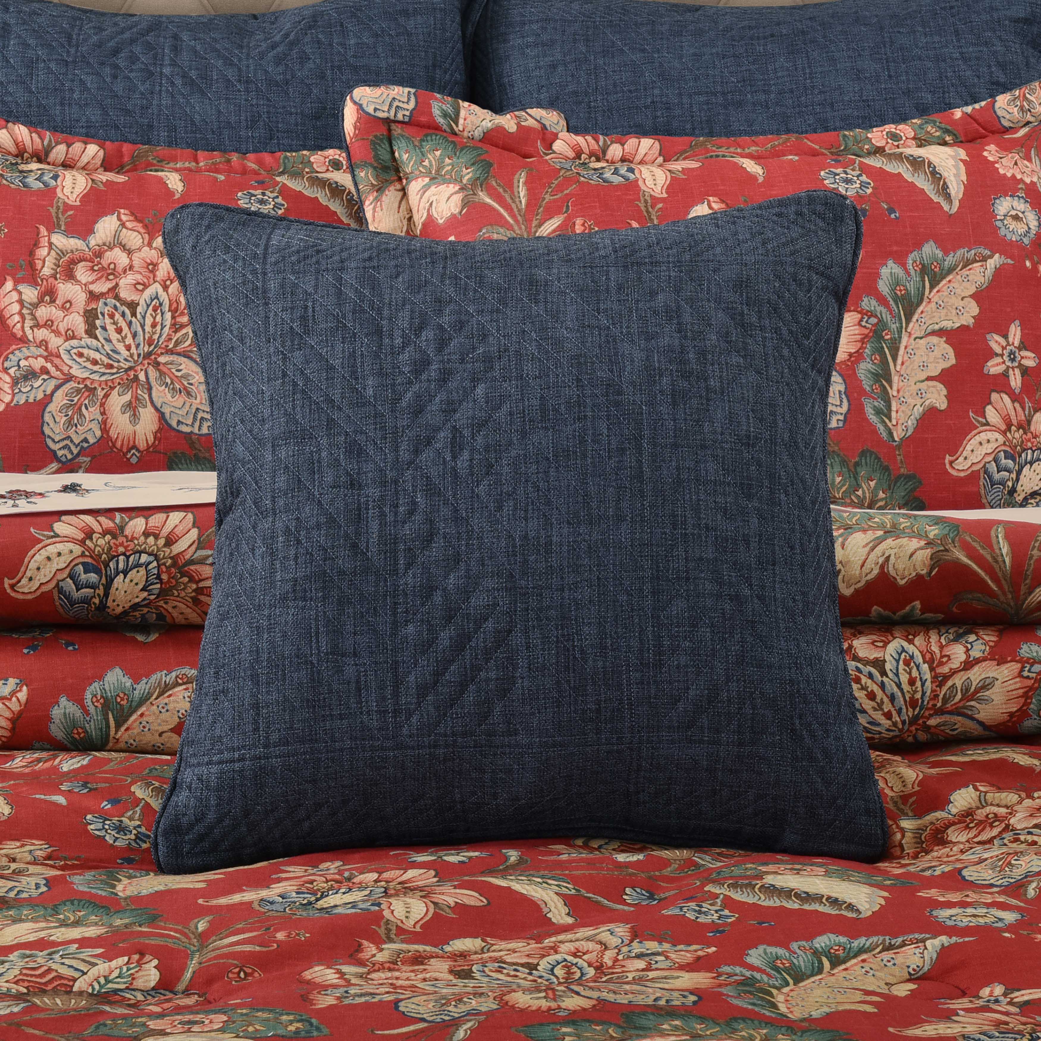 Enchanted Garden Indigo Square Decorative Throw Pillow 18" x 18" Throw Pillows By J. Queen New York