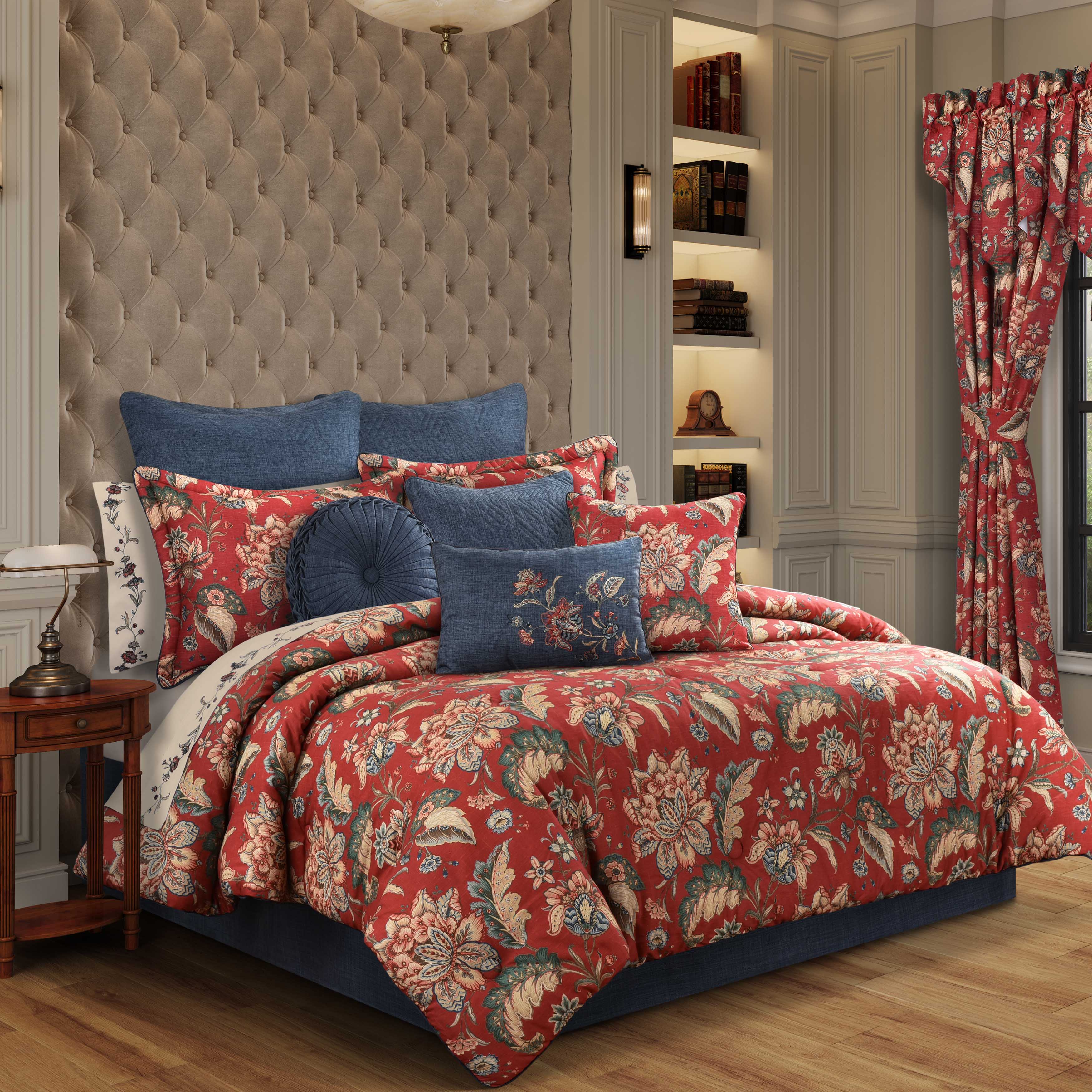J Queen Enchanted Garden Red 4 Piece Comforter Set in Cal King- Final Sale Comforter Sets By J. Queen New York