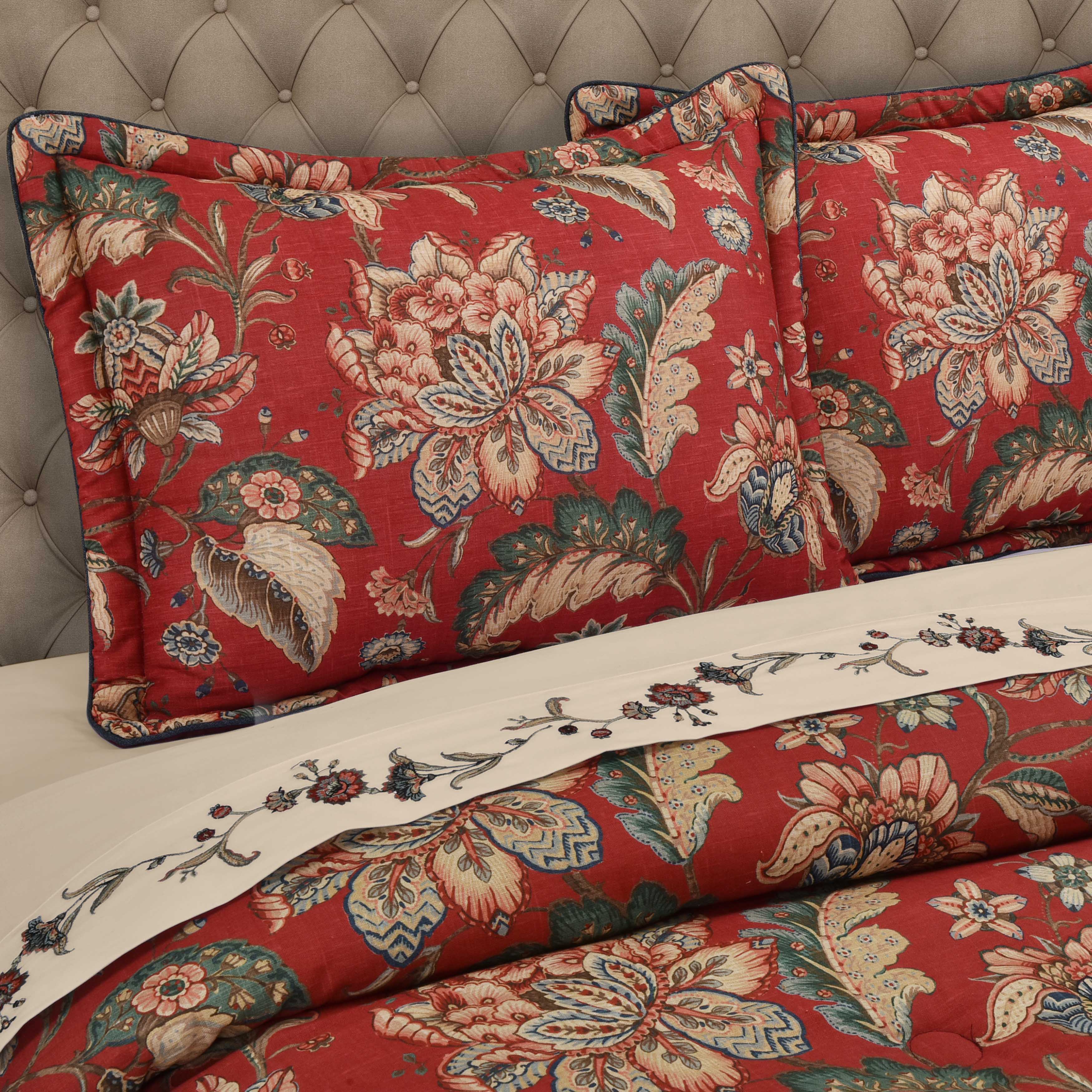 J Queen Enchanted Garden Red 4 Piece Comforter Set in Cal King- Final Sale Comforter Sets By J. Queen New York