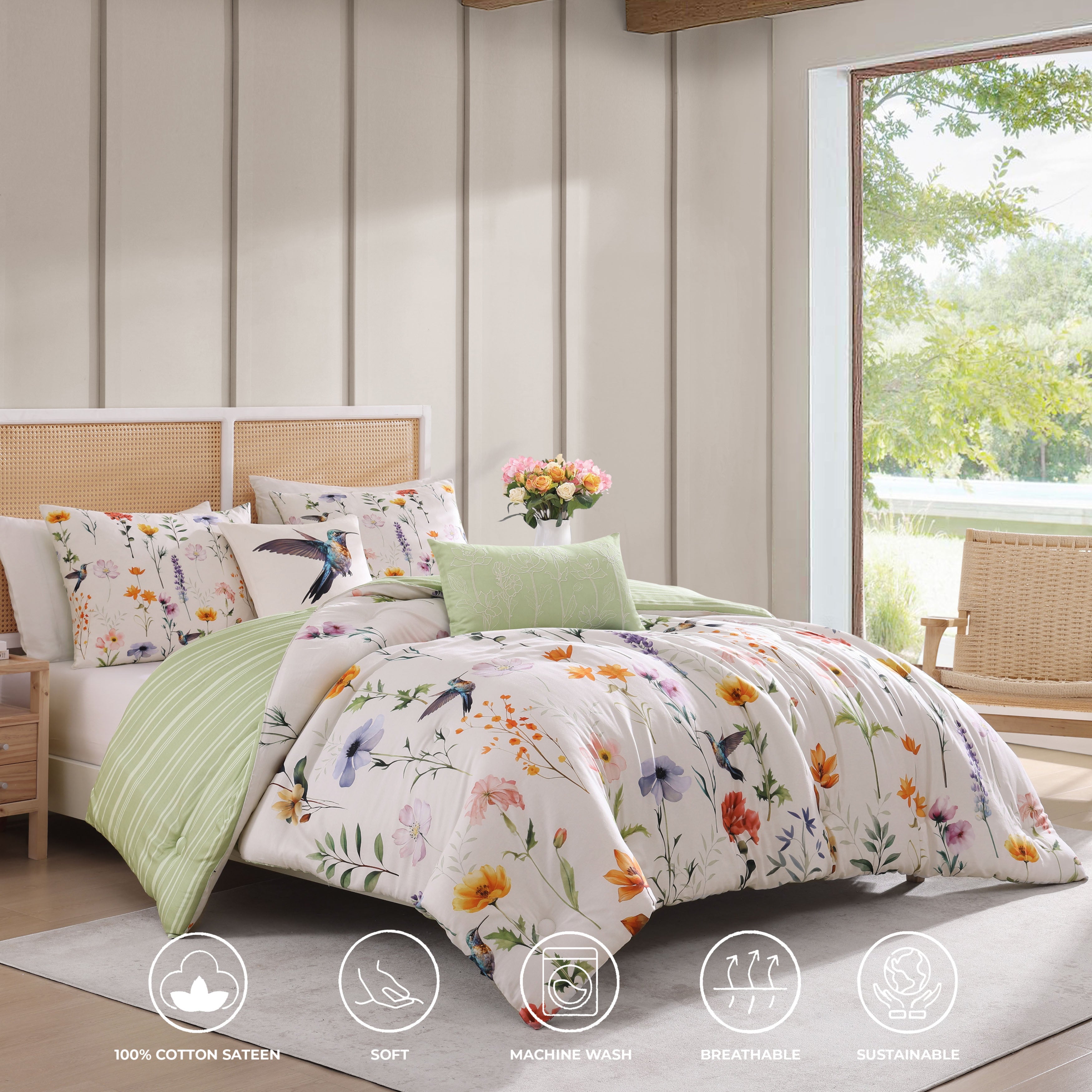 Bebejan Fresh Cut Flowers Standard/Queen Pillow Sham Set - Final Sale Sham By US Office - Latest-bedding