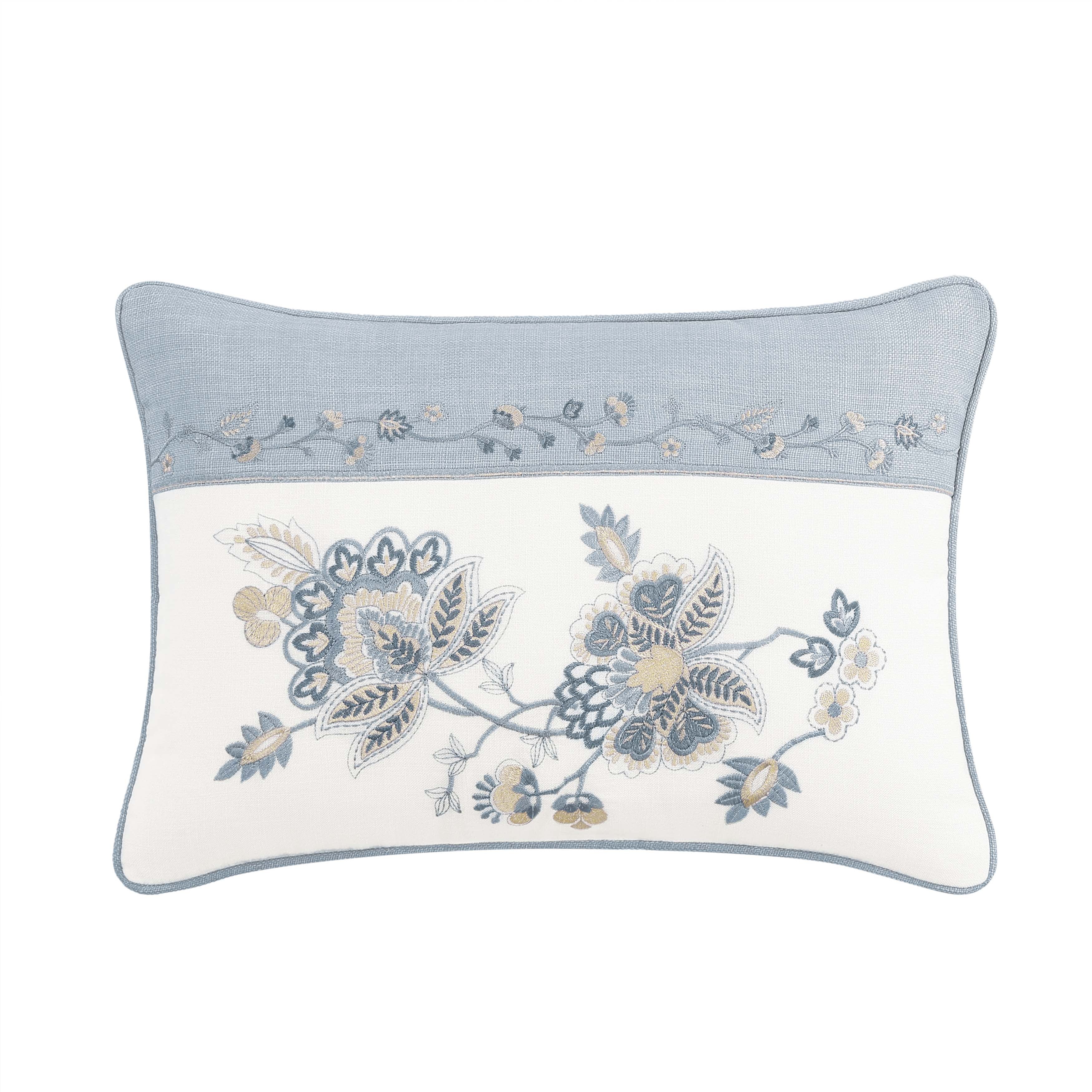 Garden Bloom Chambray Boudoir Decorative Throw Pillow 20" x 14" Throw Pillows By J. Queen New York