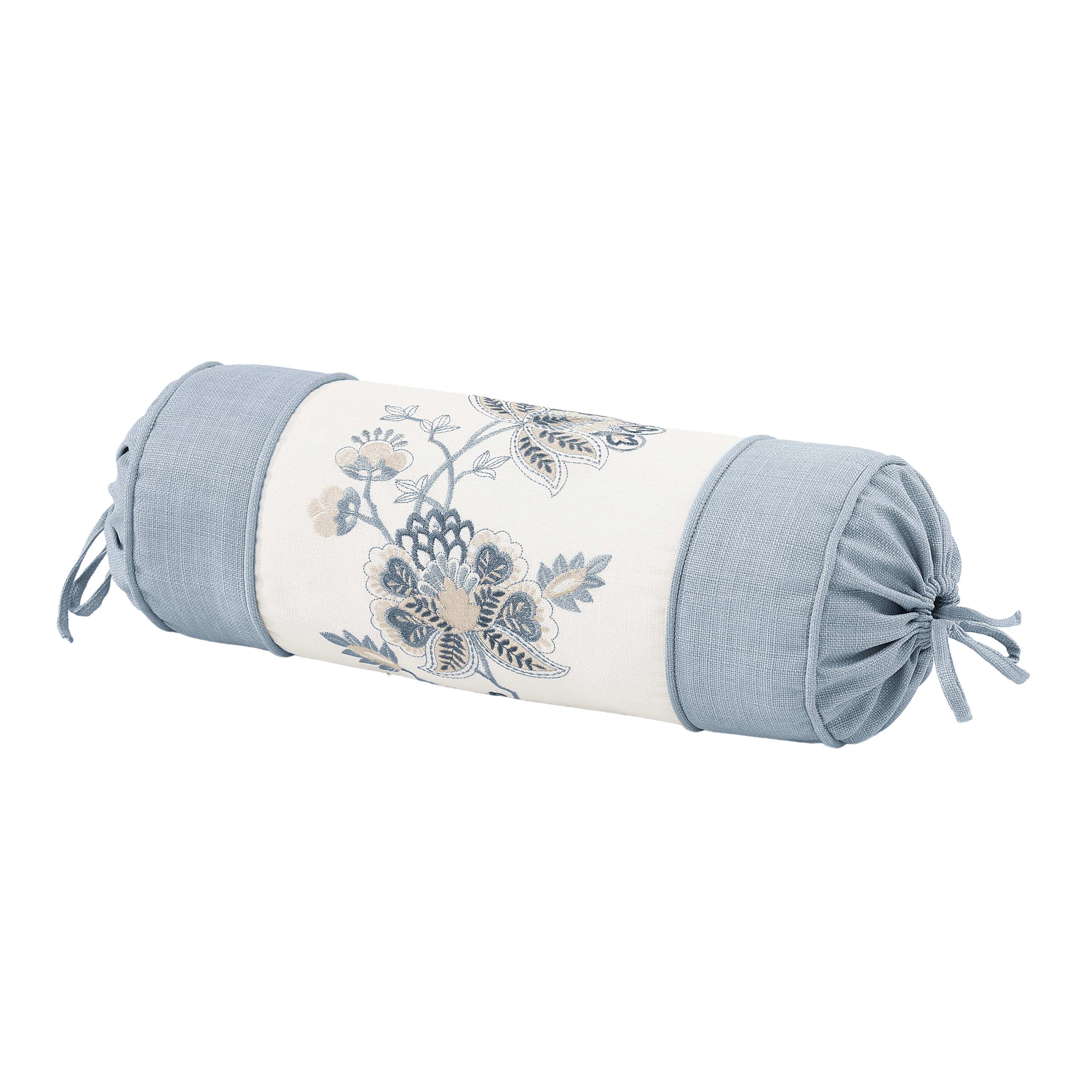 Garden Bloom Chambray Neckroll Decorative Throw Pillow 17" x 7" Throw Pillows By J. Queen New York
