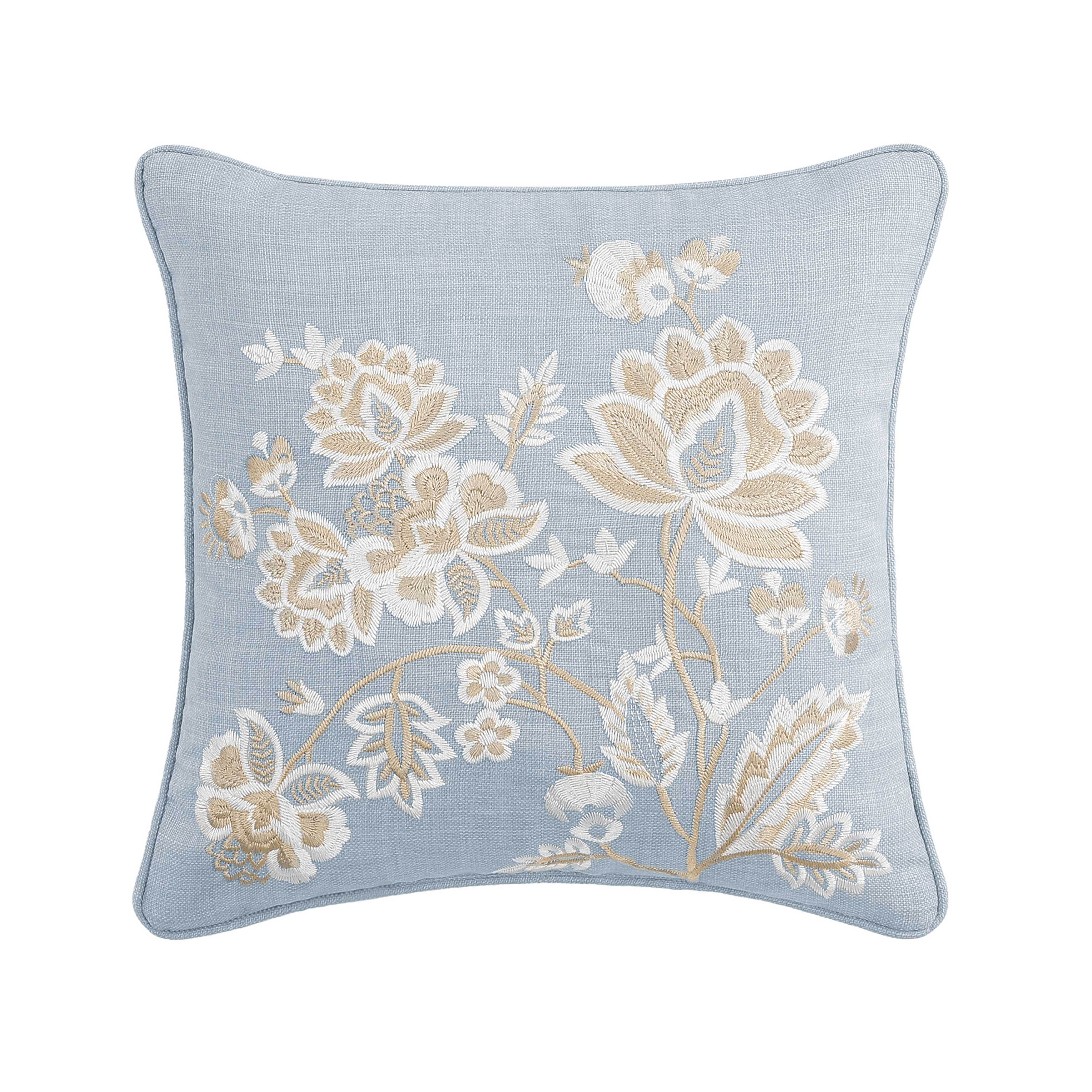 Garden Bloom Chambray Square Decorative Throw Pillow 18" x 18" Throw Pillows By J. Queen New York