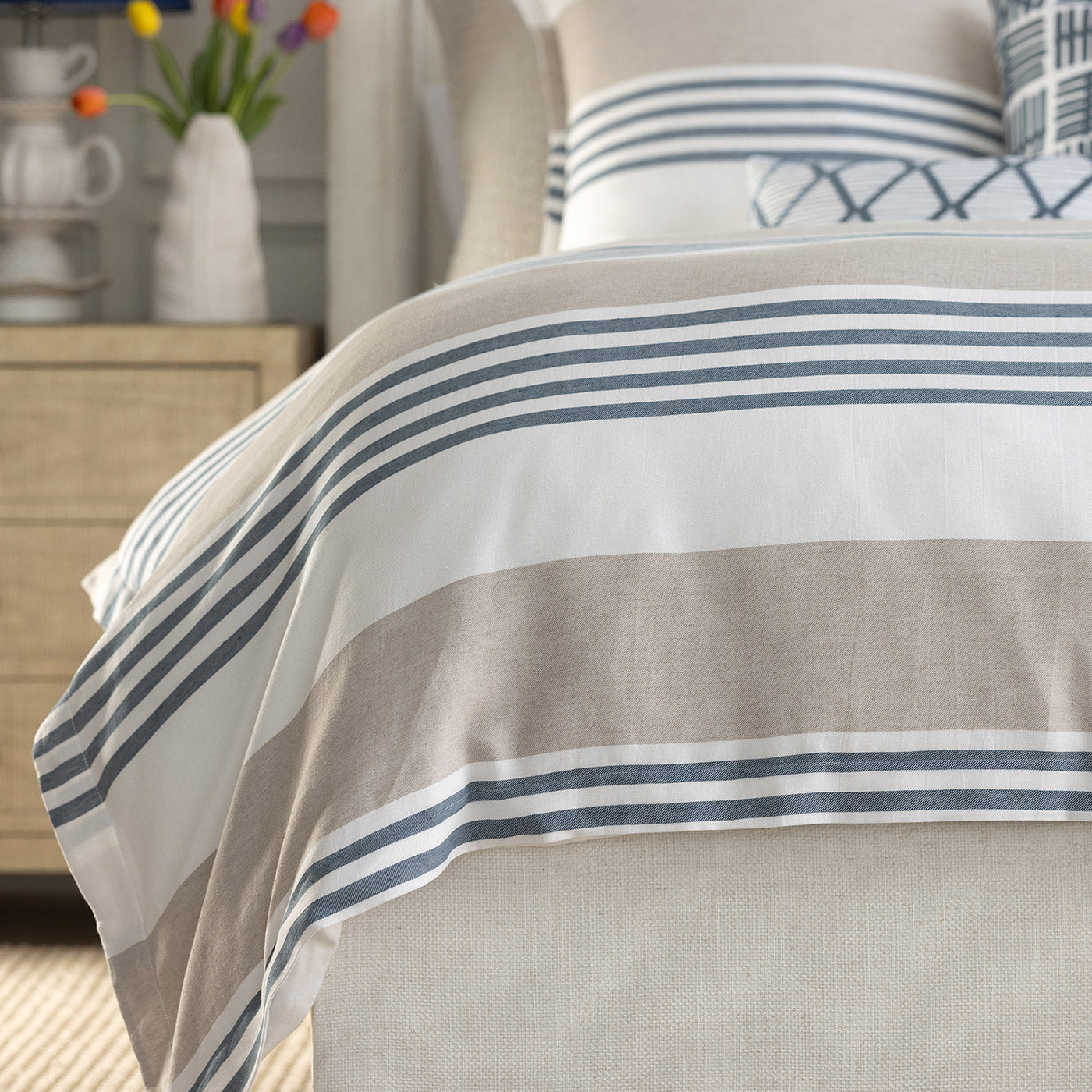 Newport White Natural Blue Duvet Cover Duvet Covers By Lili Alessandra