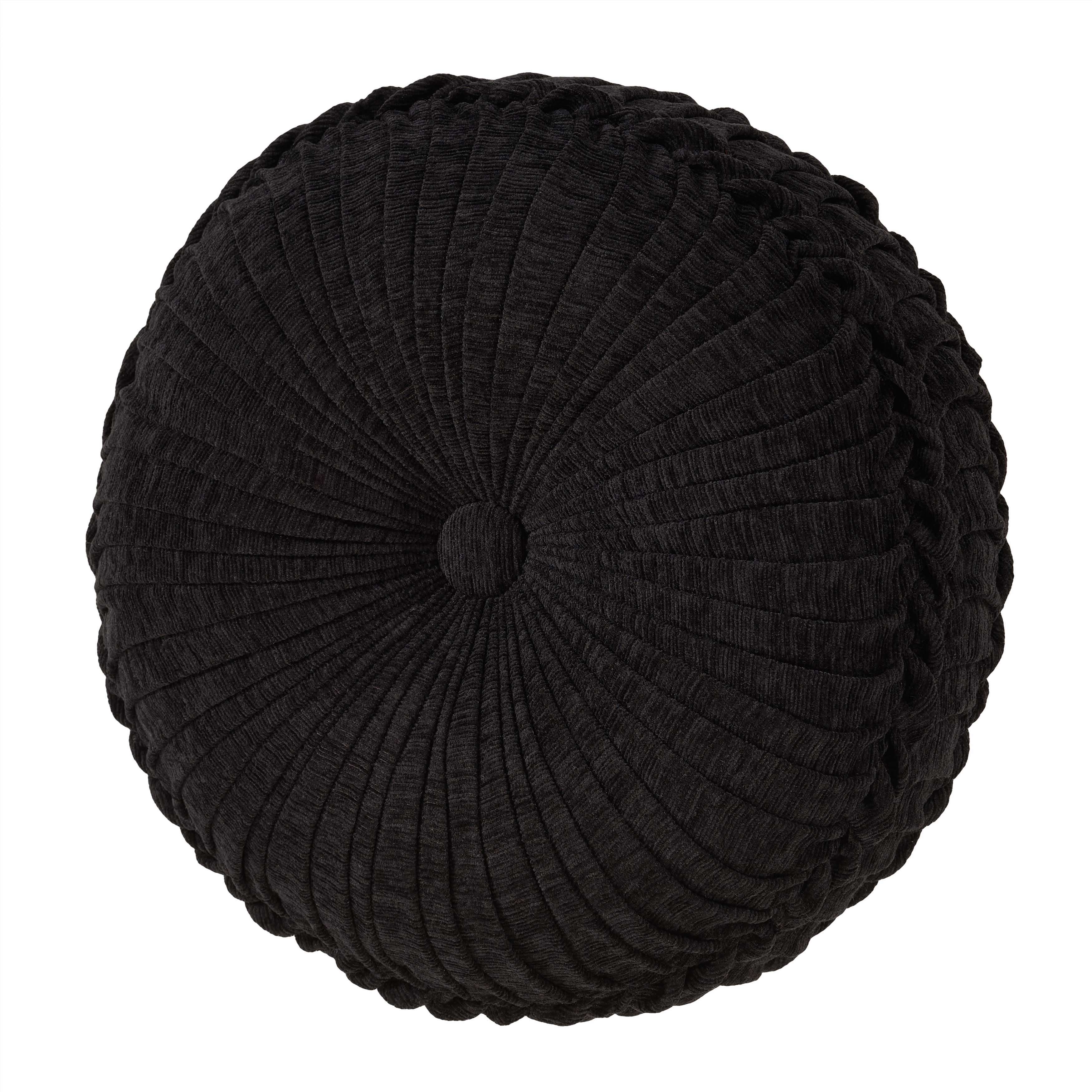 Laurenza Black Tufted Round Decorative Throw Pillow 15" x 15" Throw Pillows By J. Queen New York